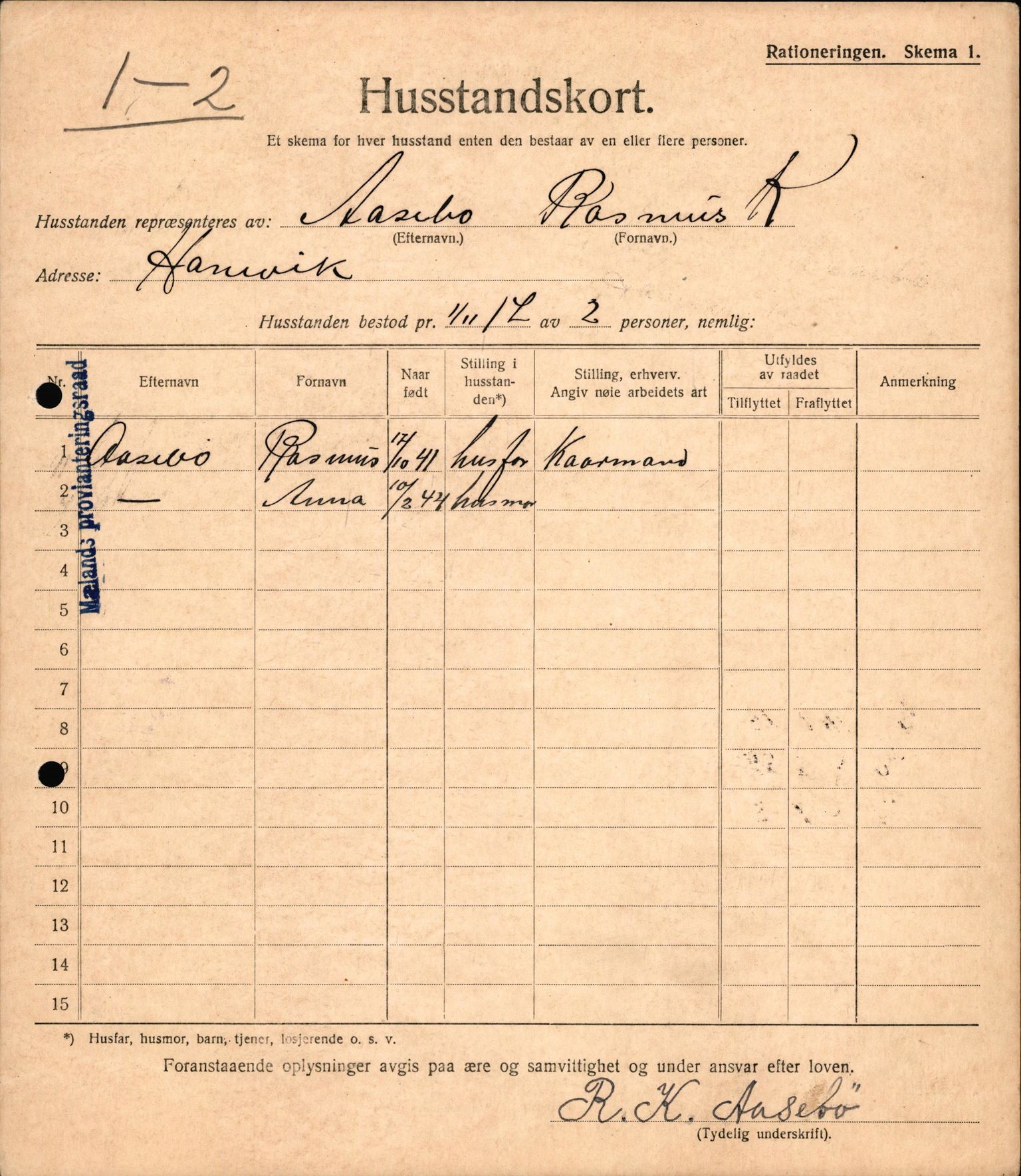 IKAH, Meland kommune, Provianteringsrådet, Husstander per 01.11.1917, 1917-1918, p. 47