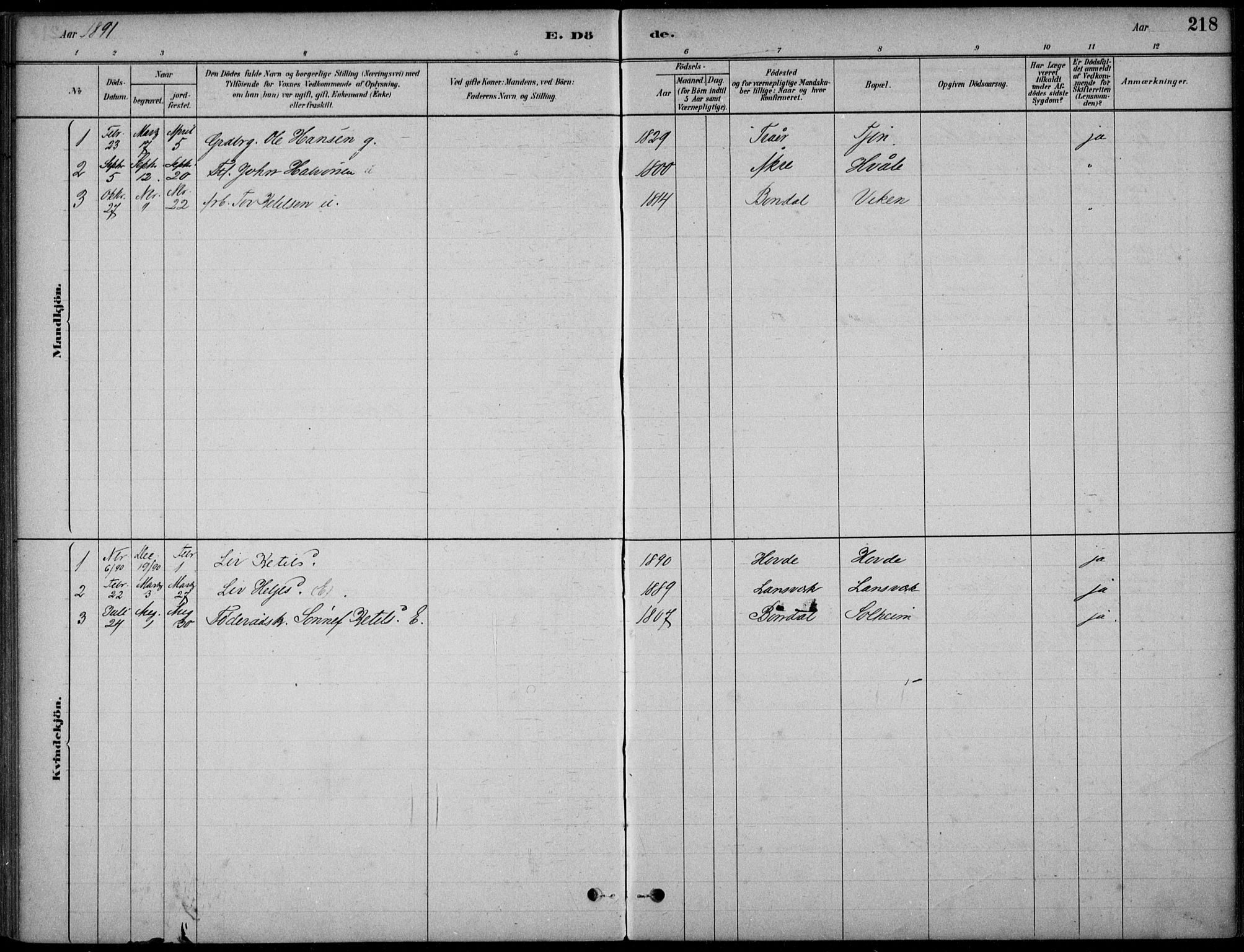 Hjartdal kirkebøker, SAKO/A-270/F/Fc/L0002: Parish register (official) no. III 2, 1880-1936, p. 218