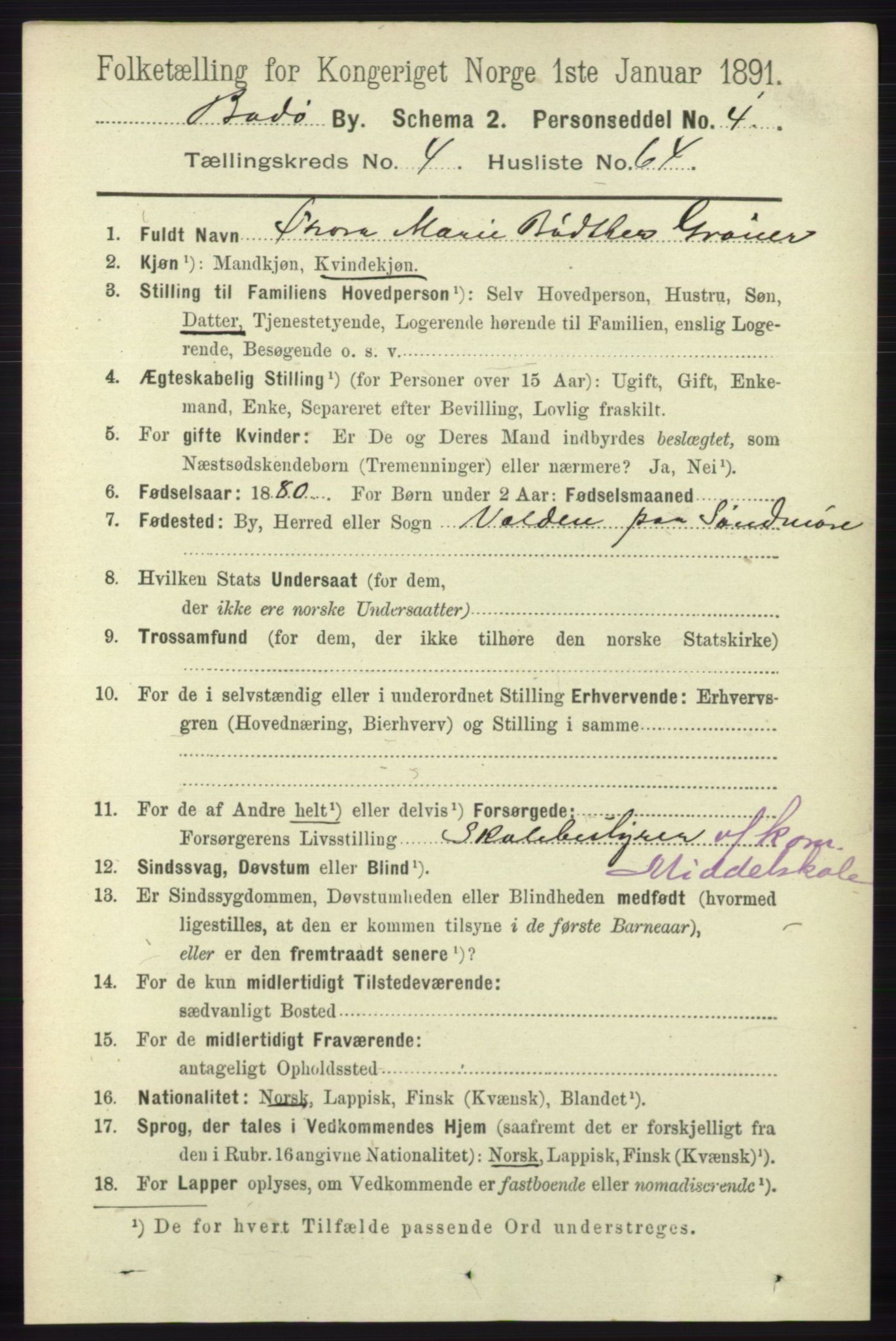 RA, 1891 census for 1804 Bodø, 1891, p. 3791