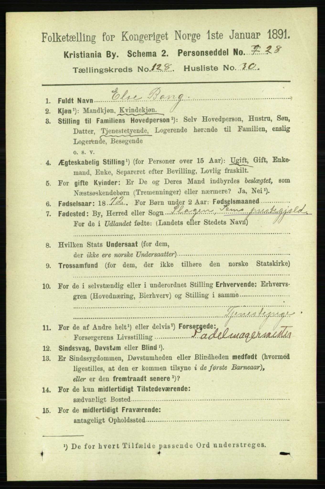 RA, 1891 census for 0301 Kristiania, 1891, p. 69116