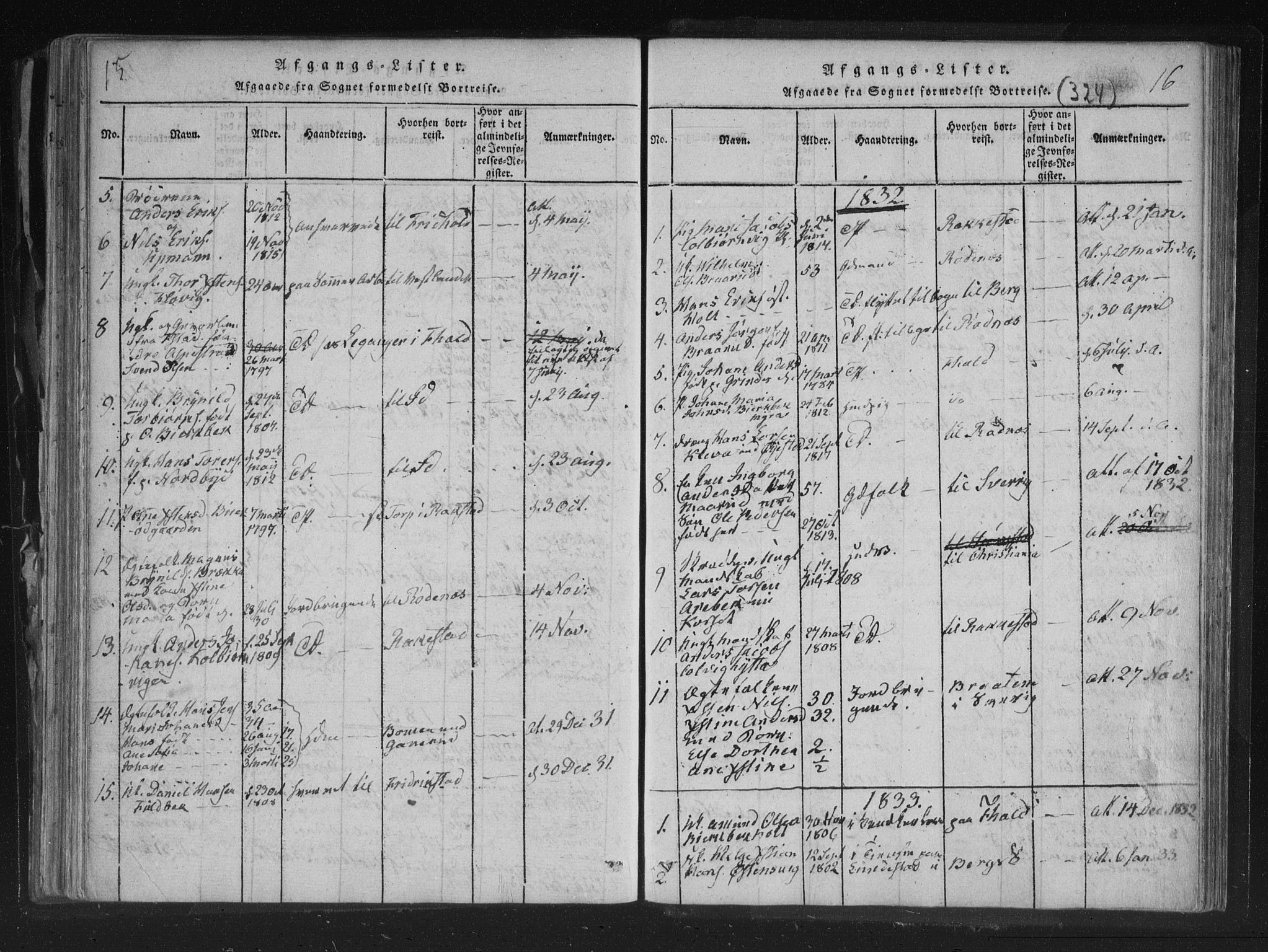 Aremark prestekontor Kirkebøker, AV/SAO-A-10899/F/Fc/L0001: Parish register (official) no. III 1, 1814-1834, p. 15-16