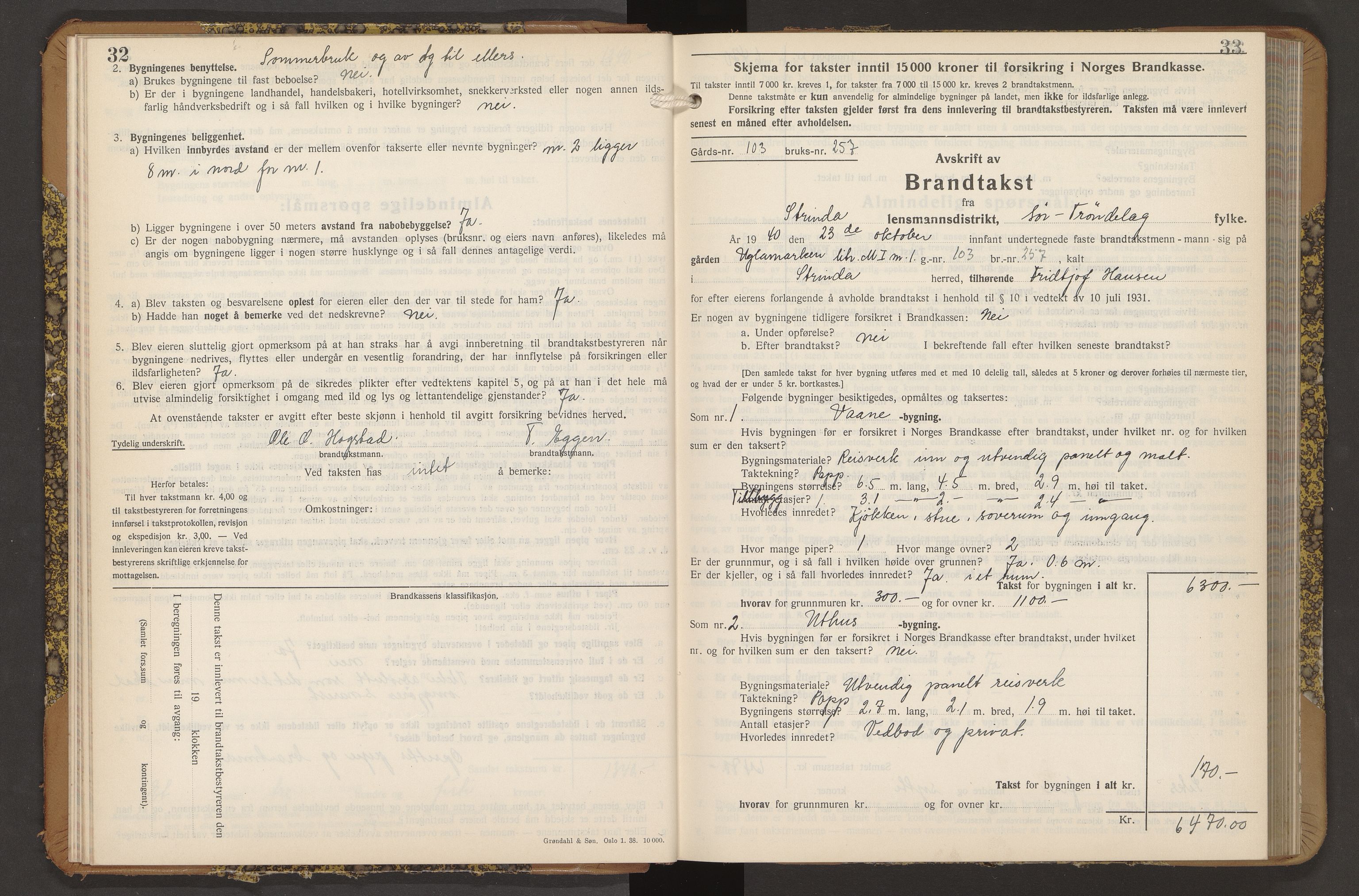 Norges Brannkasse Strinda, AV/SAT-A-5516/Fb/L0009: Branntakstprotokoll, 1940-1946, p. 32-33