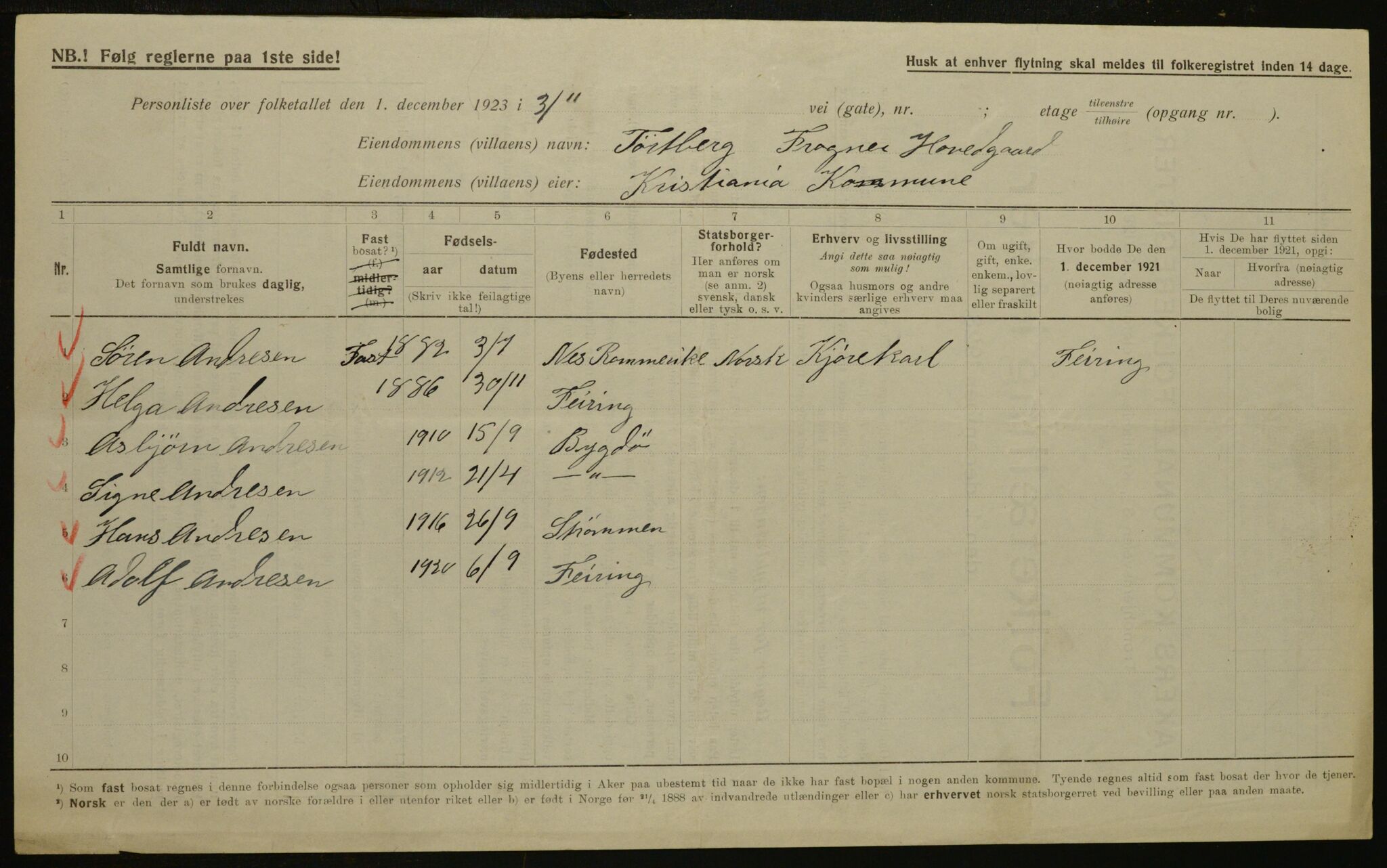 , Municipal Census 1923 for Aker, 1923, p. 18668