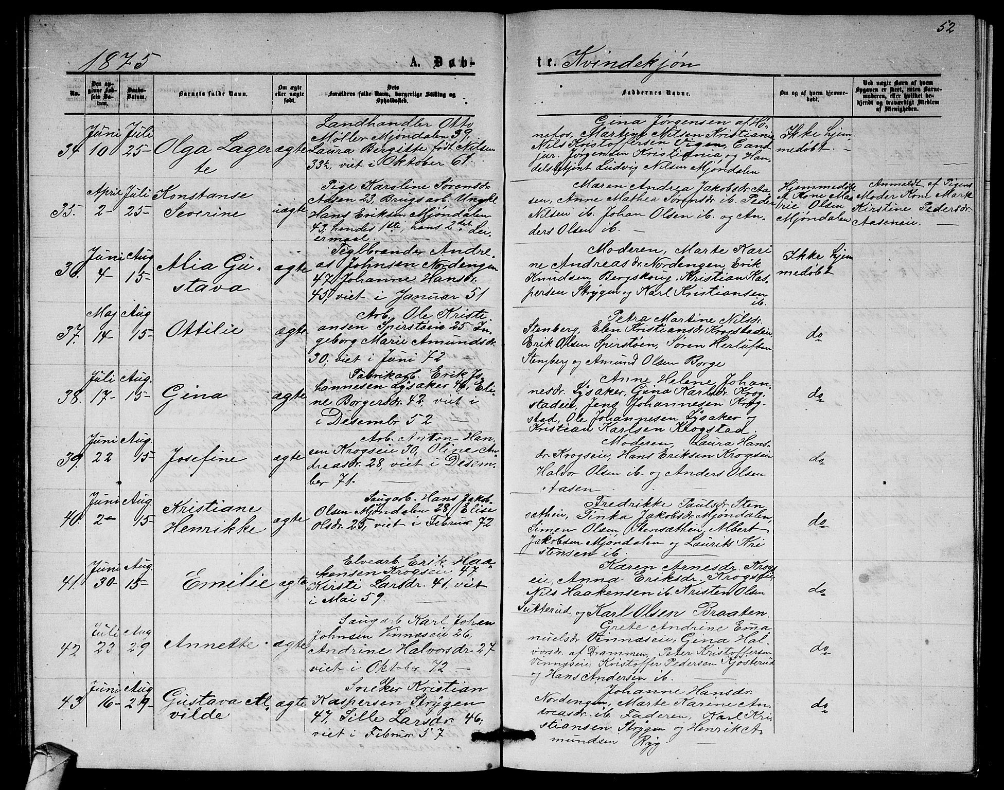 Nedre Eiker kirkebøker, AV/SAKO-A-612/G/Ga/L0001: Parish register (copy) no. 1, 1873-1880, p. 52
