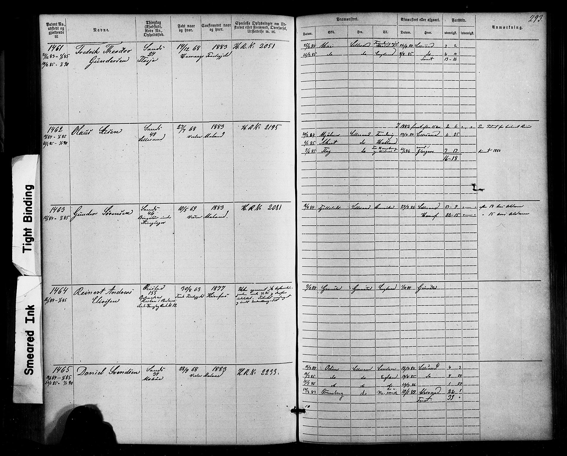 Lillesand mønstringskrets, SAK/2031-0014/F/Fa/L0002: Annotasjonsrulle nr 1-1910 med register, W-8, 1868-1891, p. 299