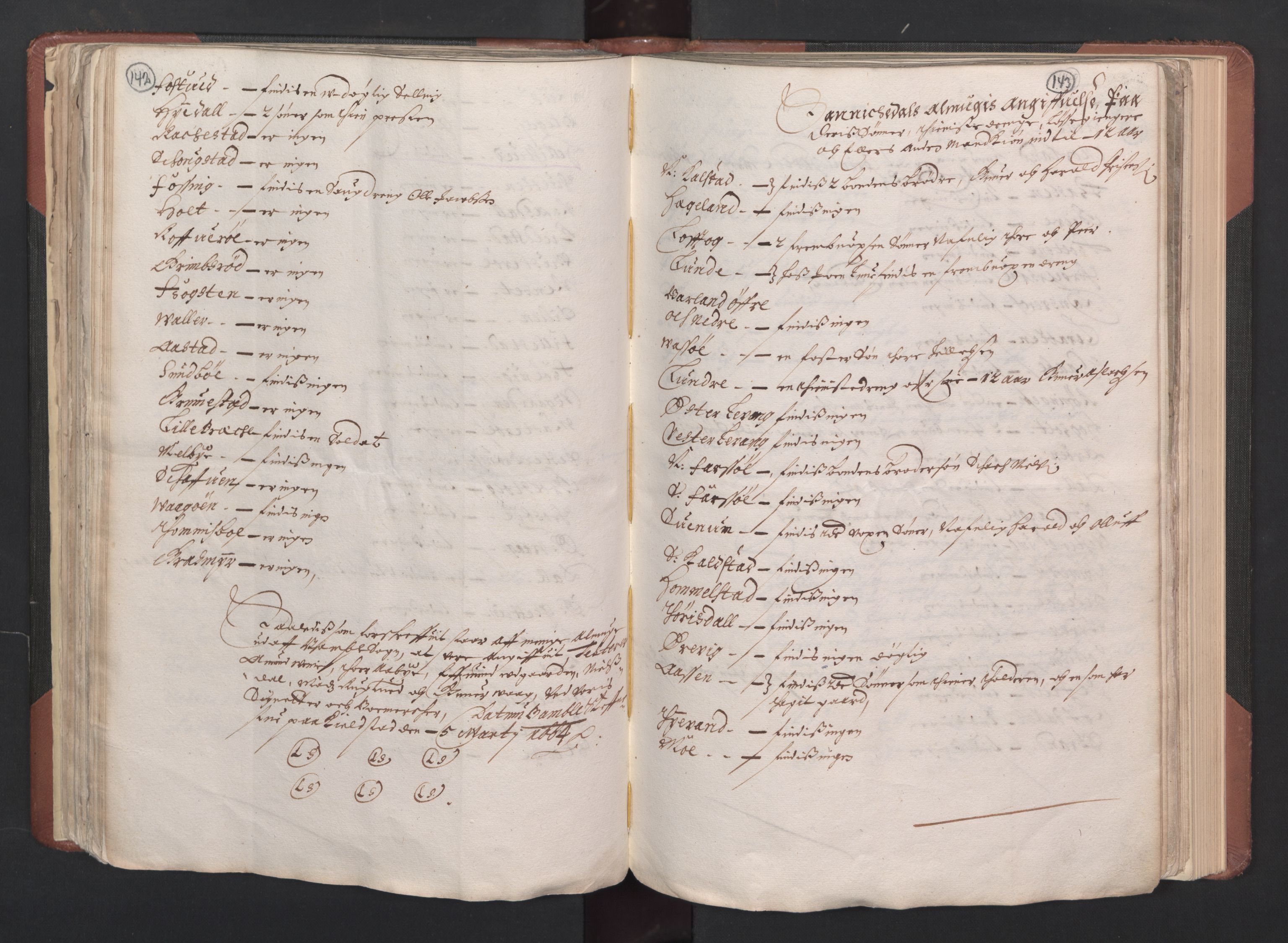 RA, Bailiff's Census 1664-1666, no. 6: Øvre and Nedre Telemark fogderi and Bamble fogderi , 1664, p. 142-143