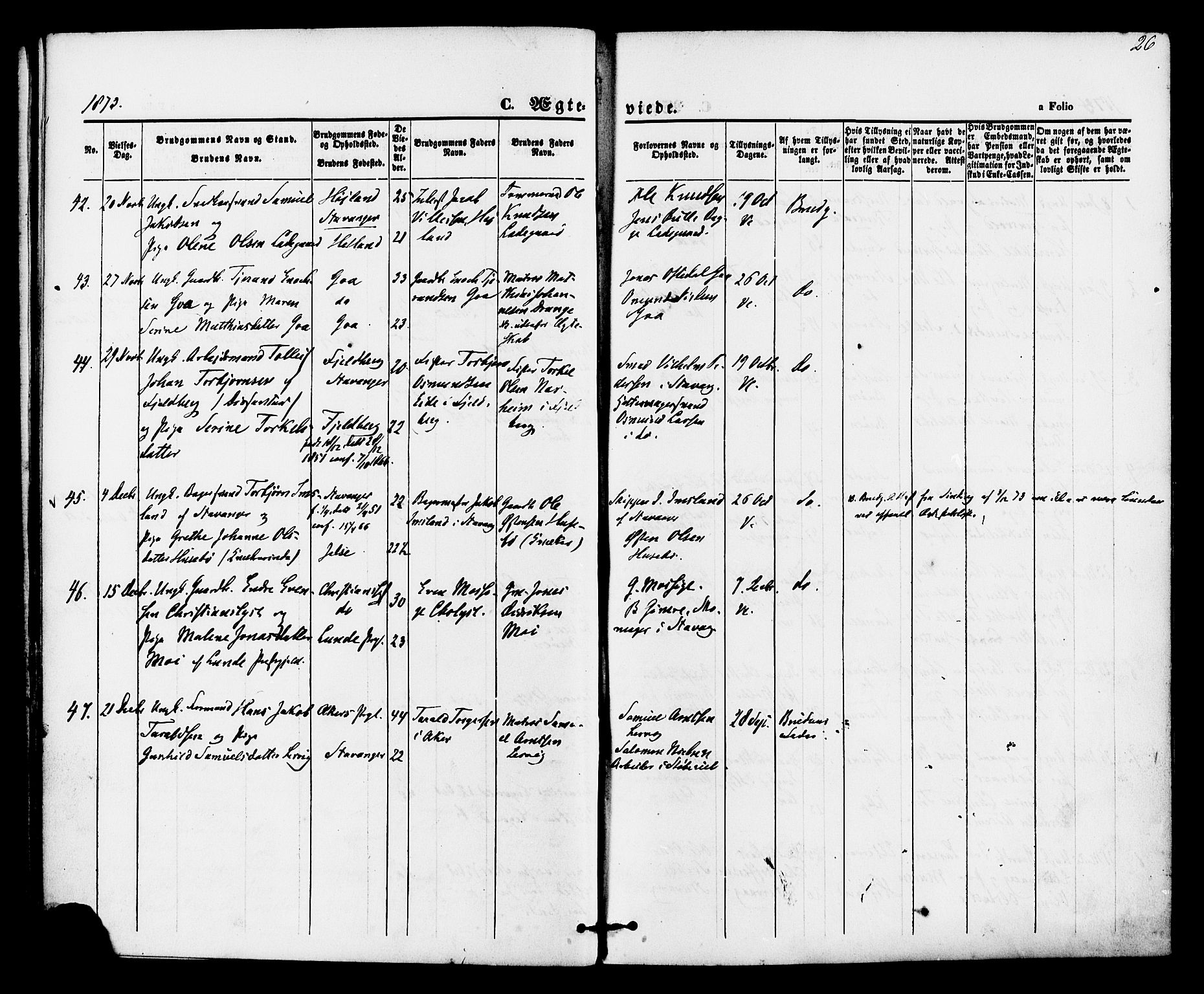 Hetland sokneprestkontor, AV/SAST-A-101826/30/30BA/L0005: Parish register (official) no. A 5, 1869-1884, p. 26