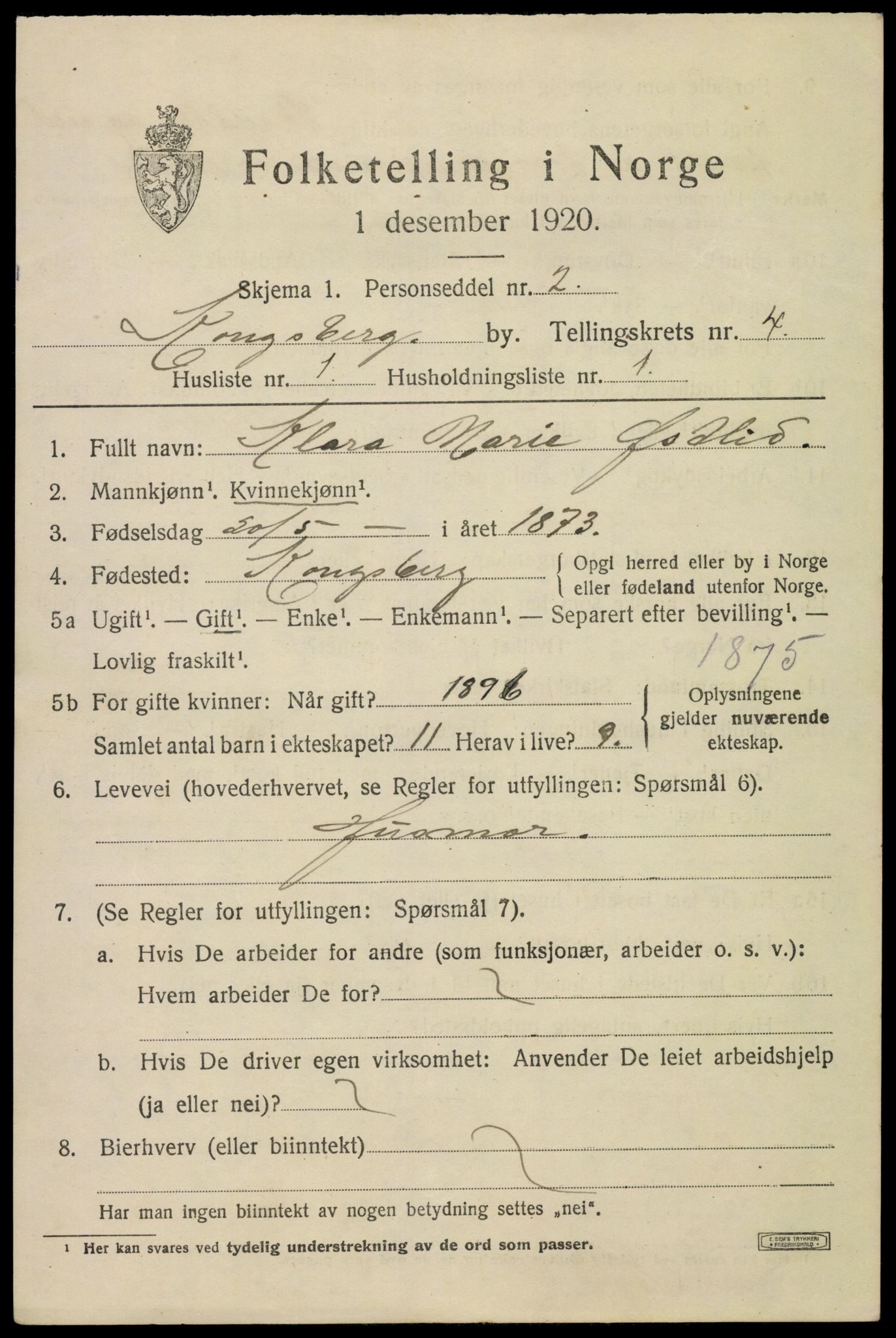 SAKO, 1920 census for Kongsberg, 1920, p. 10970