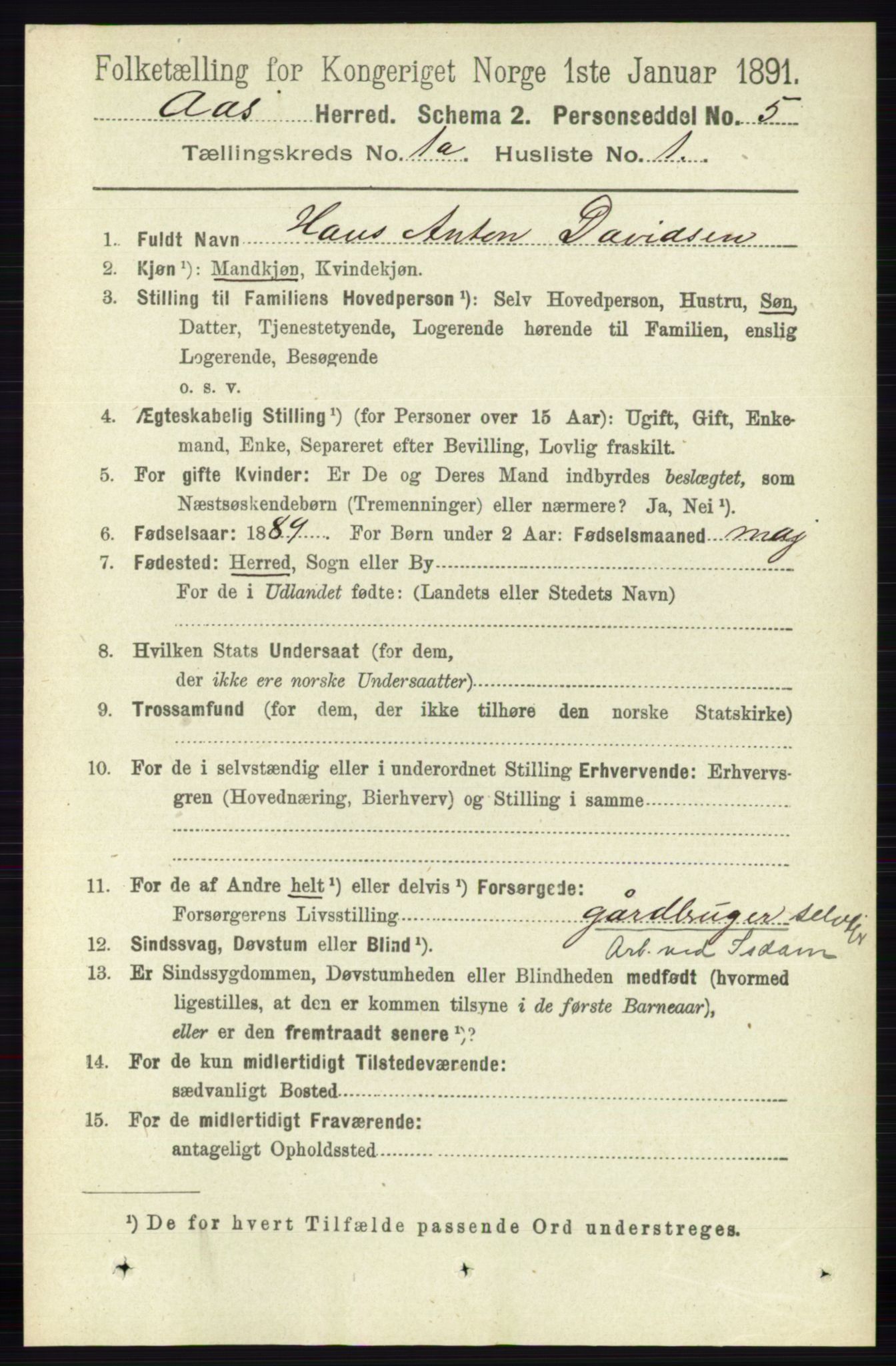 RA, 1891 census for 0214 Ås, 1891, p. 114