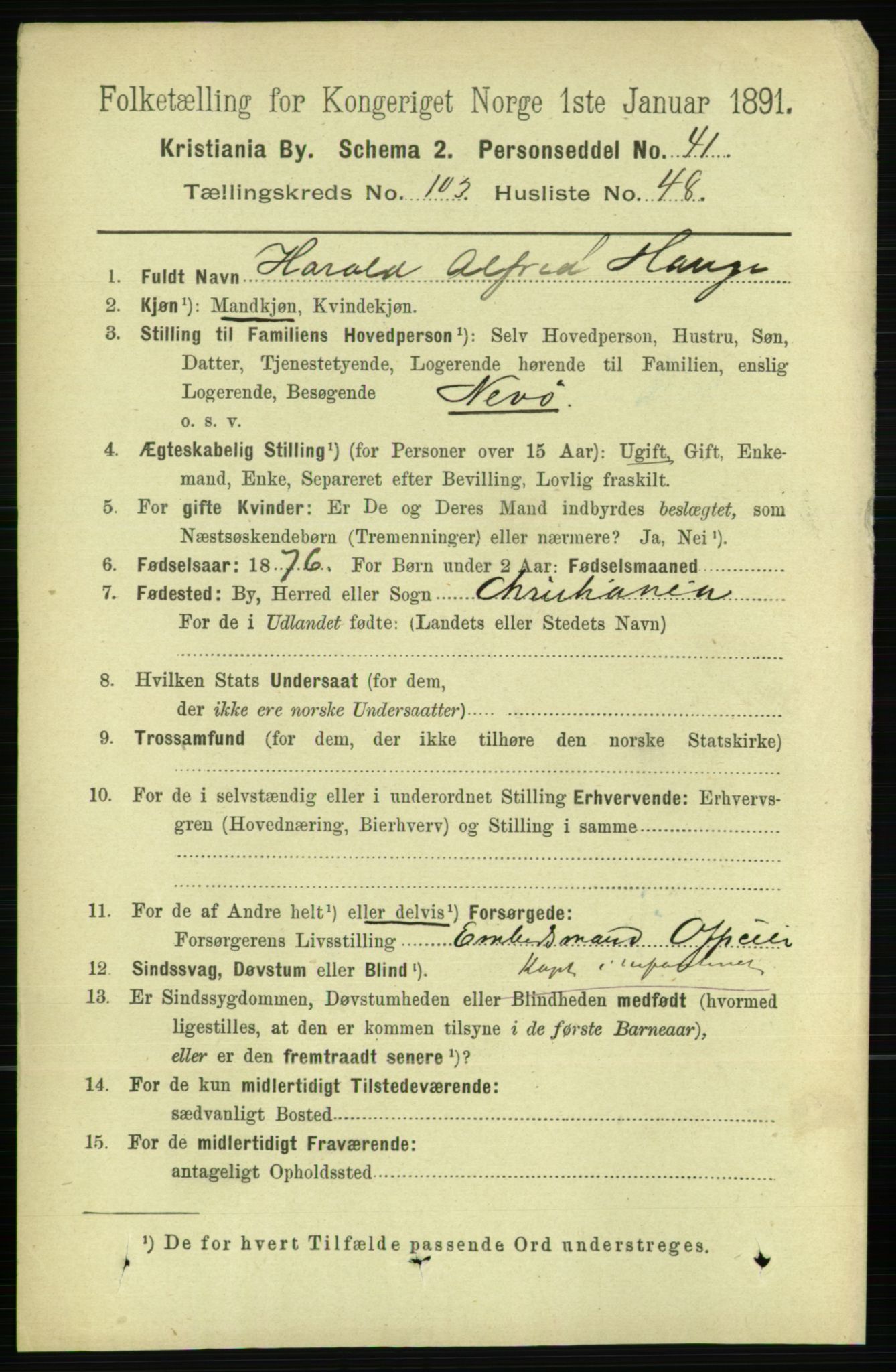 RA, 1891 census for 0301 Kristiania, 1891, p. 52206