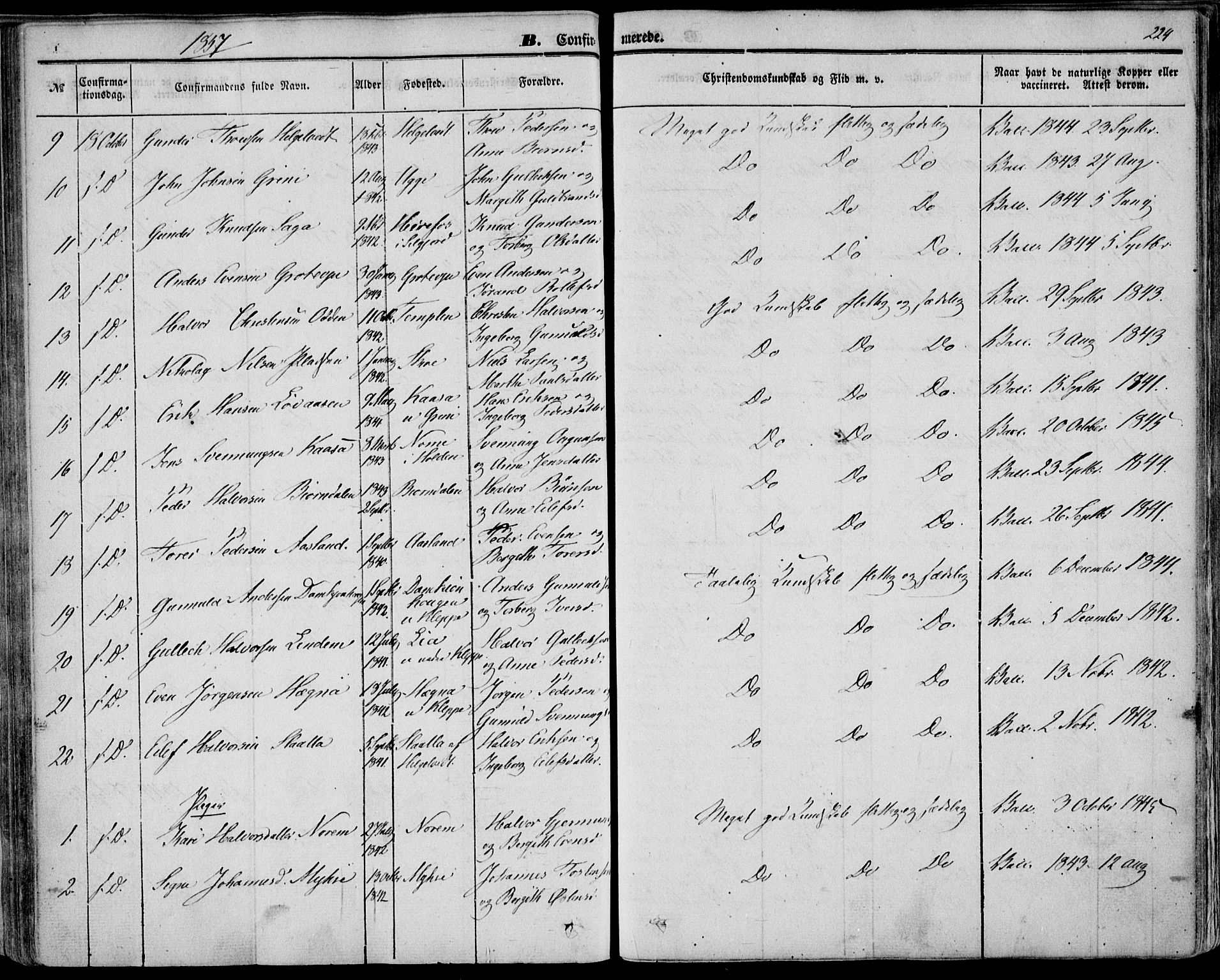 Bø kirkebøker, AV/SAKO-A-257/F/Fa/L0008: Parish register (official) no. 8, 1849-1861, p. 224