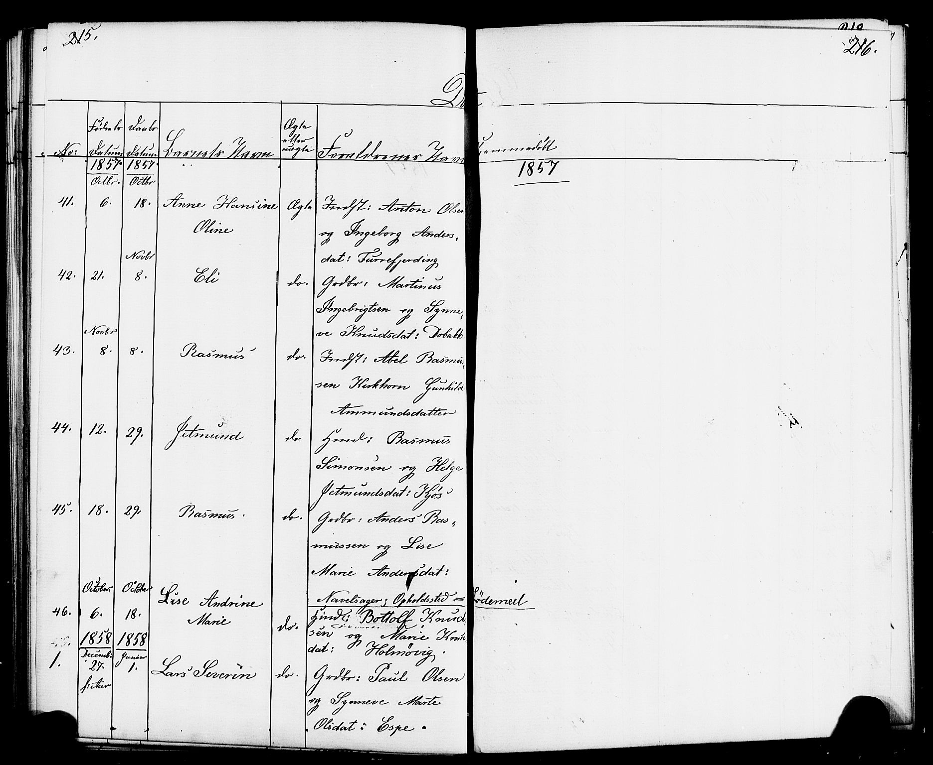 Hornindal sokneprestembete, AV/SAB-A-82401/H/Haa/Haaa/L0001: Parish register (official) no. A 1, 1837-1866, p. 216-217