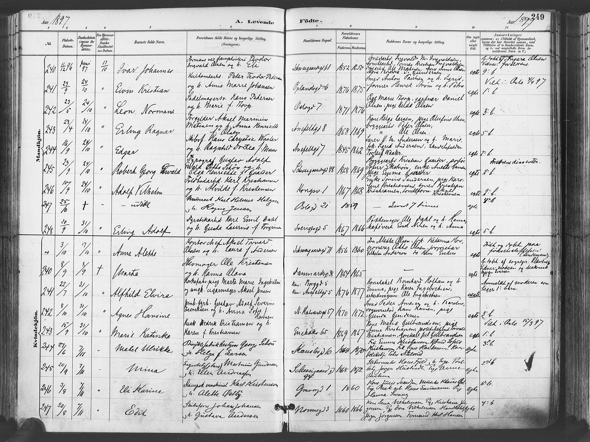 Gamlebyen prestekontor Kirkebøker, AV/SAO-A-10884/F/Fa/L0007: Parish register (official) no. 7, 1889-1899, p. 249