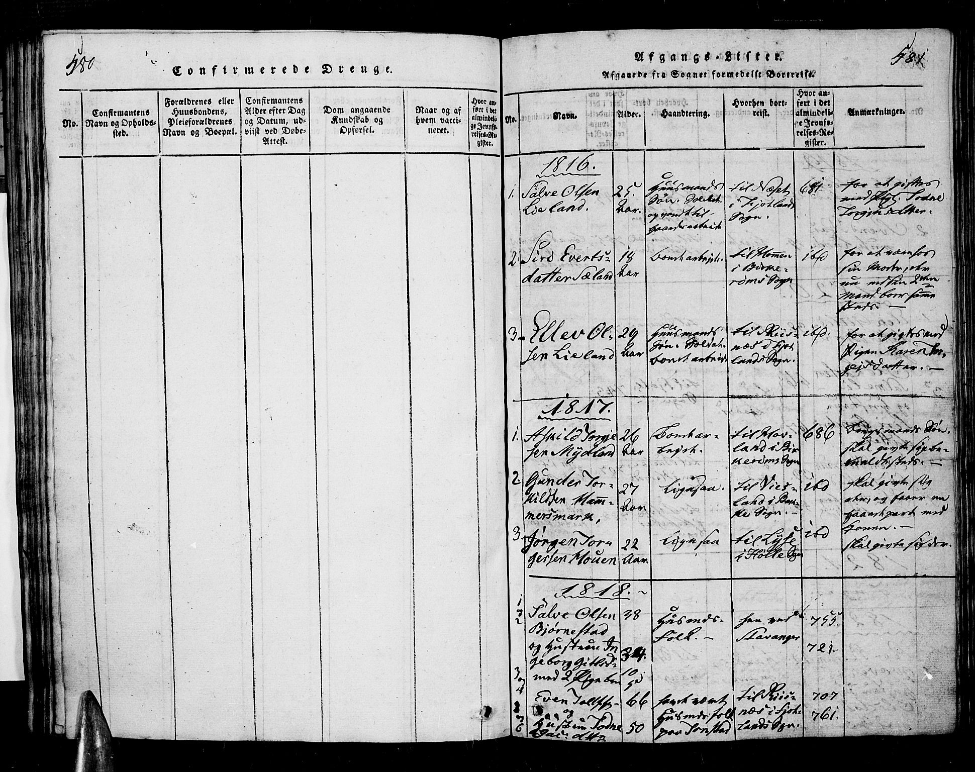 Sirdal sokneprestkontor, SAK/1111-0036/F/Fa/Fab/L0001: Parish register (official) no. A 1, 1815-1834, p. 580-581
