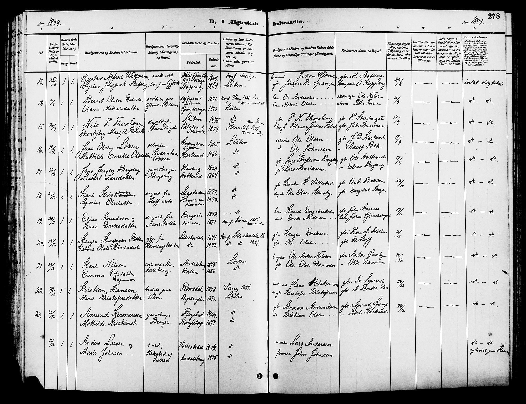 Løten prestekontor, SAH/PREST-022/L/La/L0006: Parish register (copy) no. 6, 1892-1909, p. 278