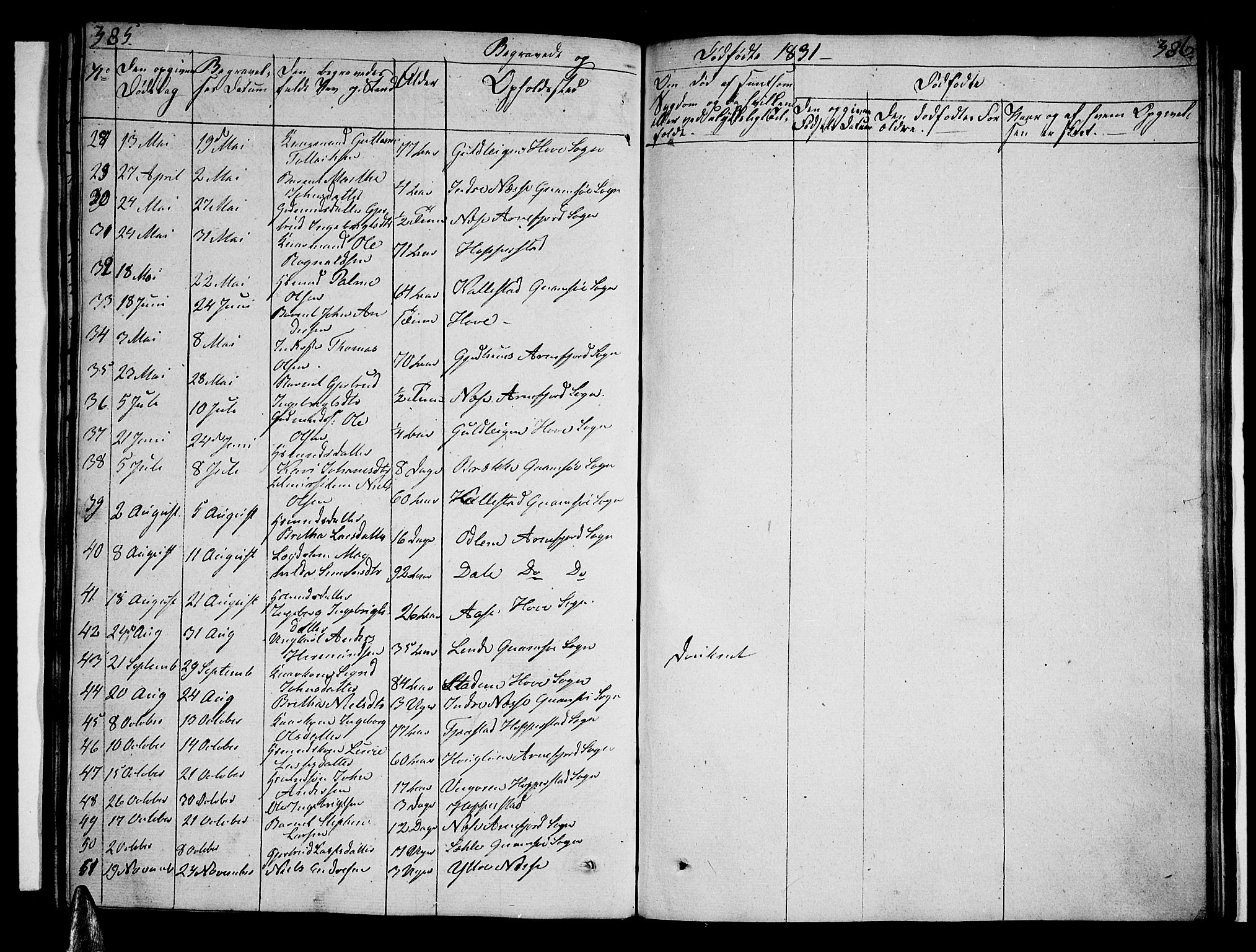 Vik sokneprestembete, AV/SAB-A-81501/H/Haa/Haaa/L0006: Parish register (official) no. A 6, 1821-1831, p. 385-386