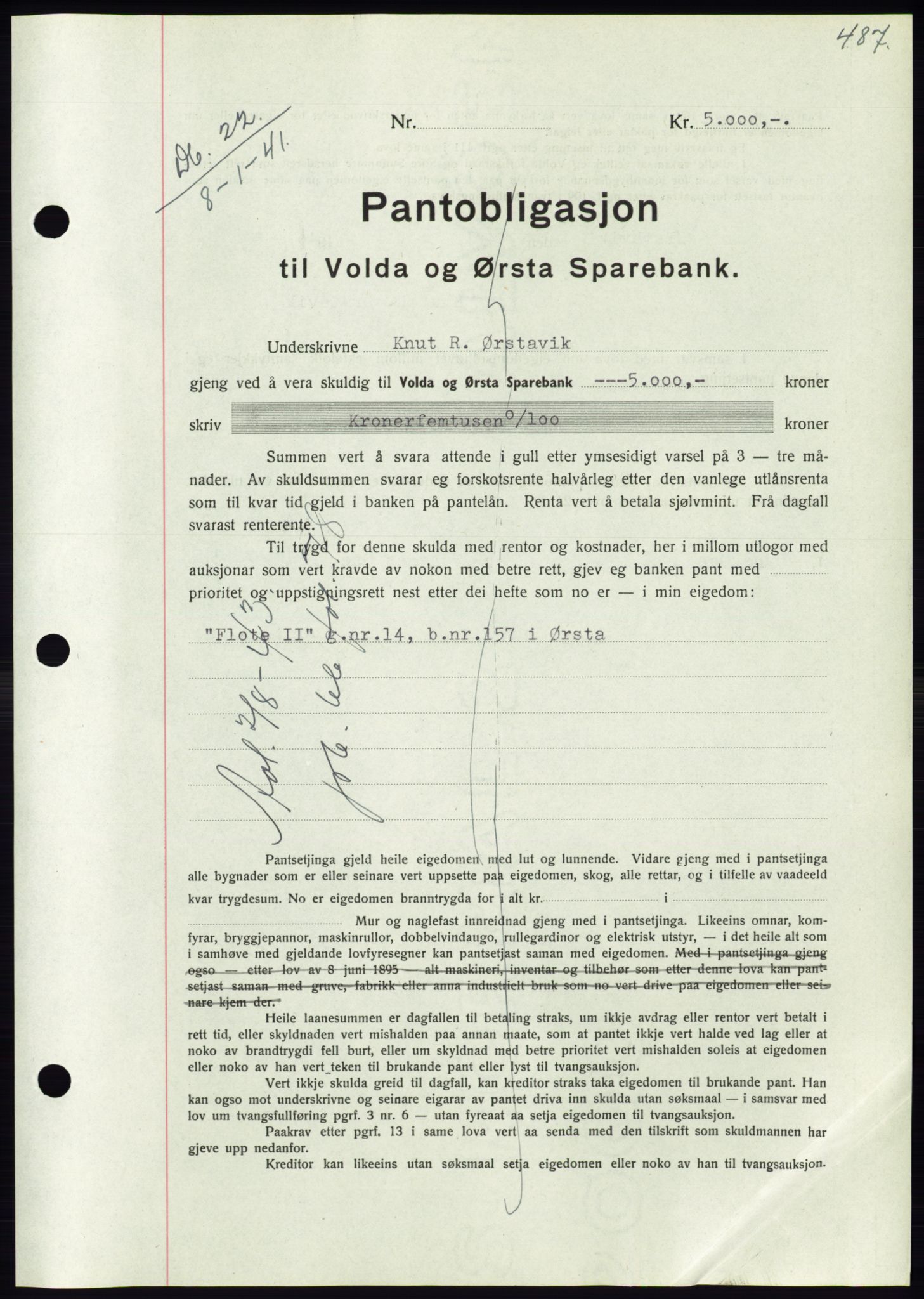 Søre Sunnmøre sorenskriveri, AV/SAT-A-4122/1/2/2C/L0070: Mortgage book no. 64, 1940-1941, Diary no: : 22/1941