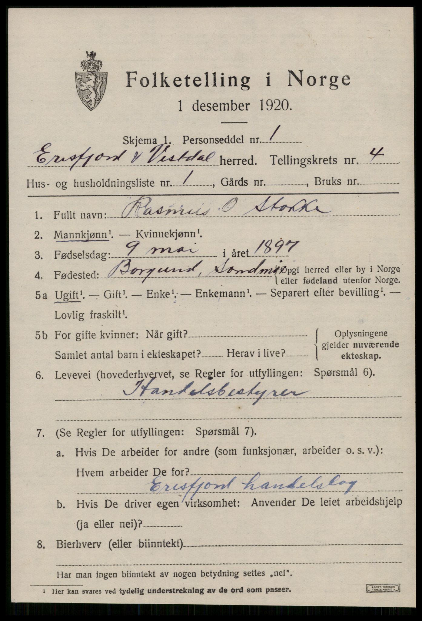 SAT, 1920 census for Eresfjord og Vistdal, 1920, p. 1979