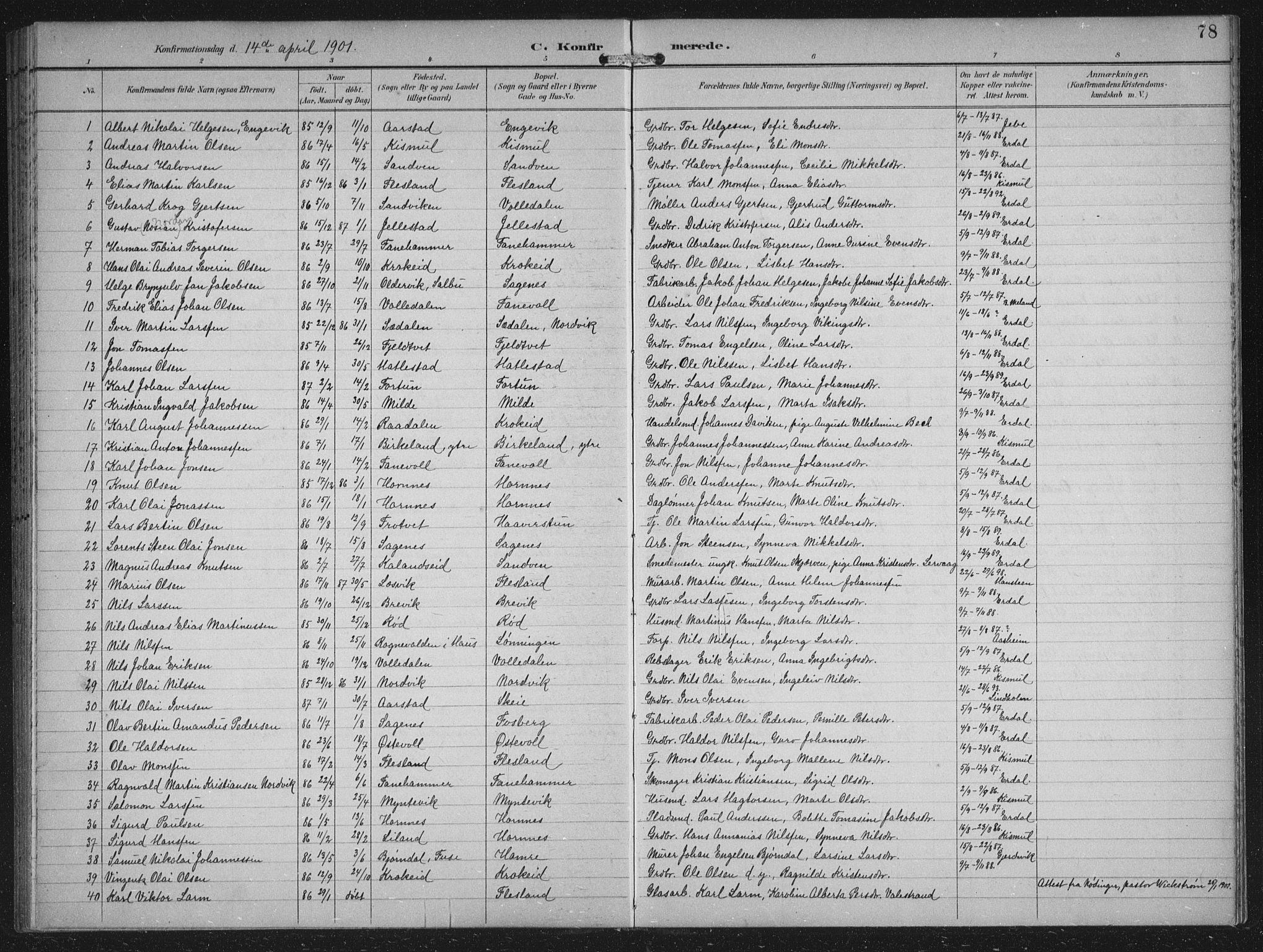 Fana Sokneprestembete, SAB/A-75101/H/Hab/Haba/L0003: Parish register (copy) no. A 3, 1895-1902, p. 78