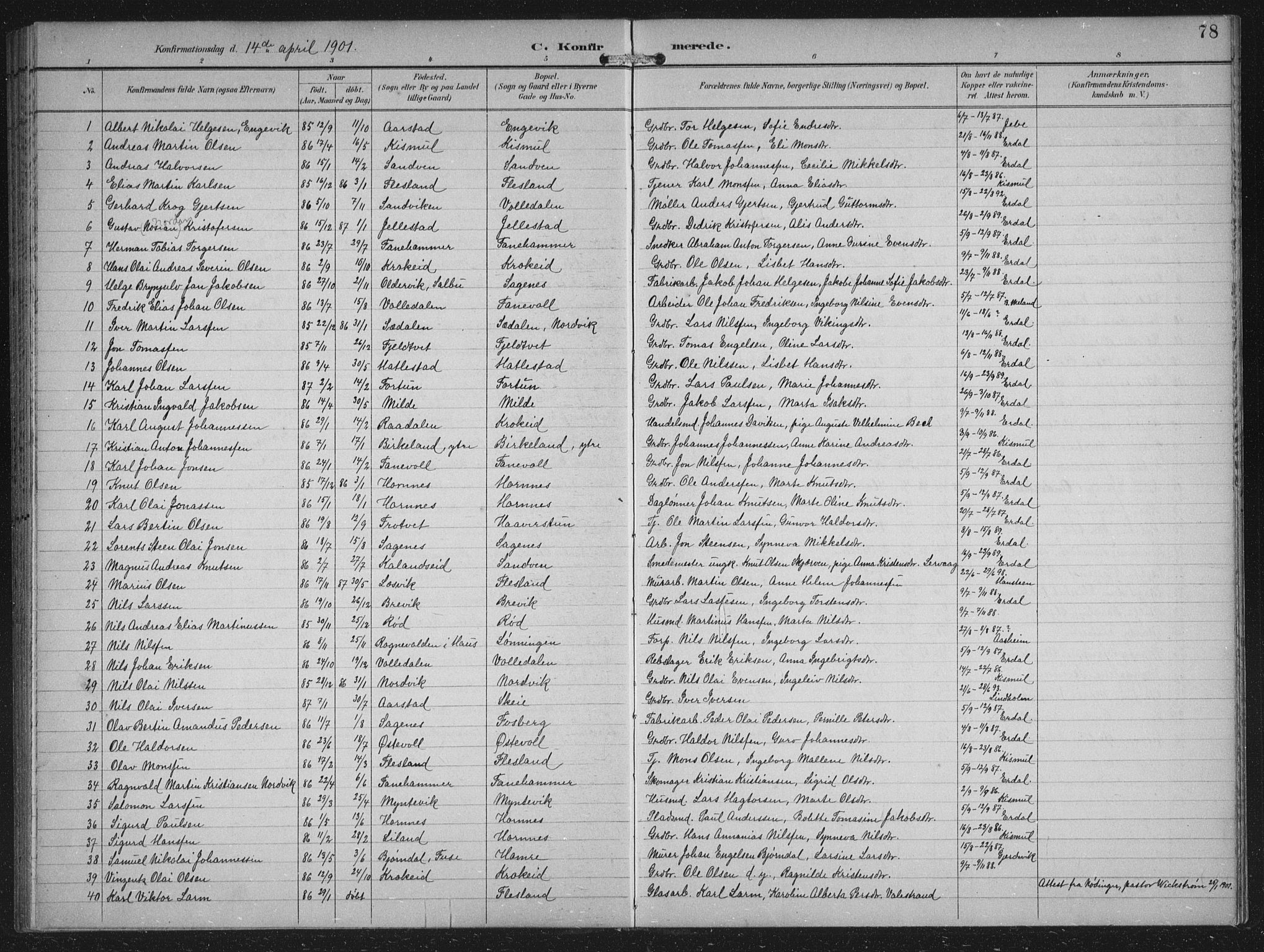 Fana Sokneprestembete, AV/SAB-A-75101/H/Hab/Haba/L0003: Parish register (copy) no. A 3, 1895-1902, p. 78