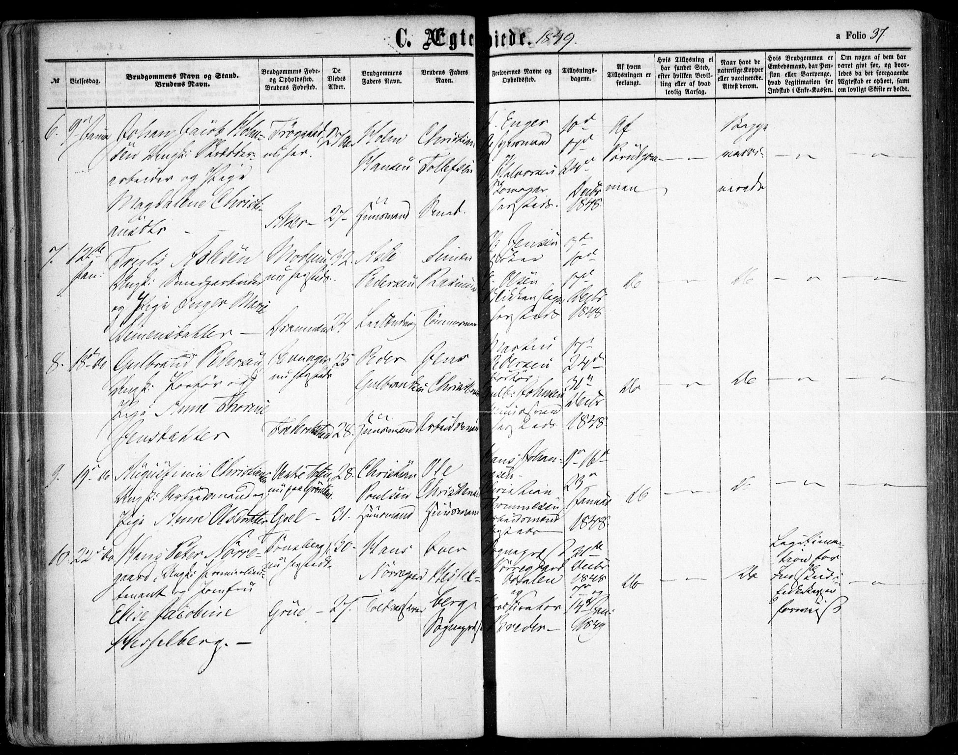 Oslo domkirke Kirkebøker, SAO/A-10752/F/Fa/L0020: Parish register (official) no. 20, 1848-1865, p. 37