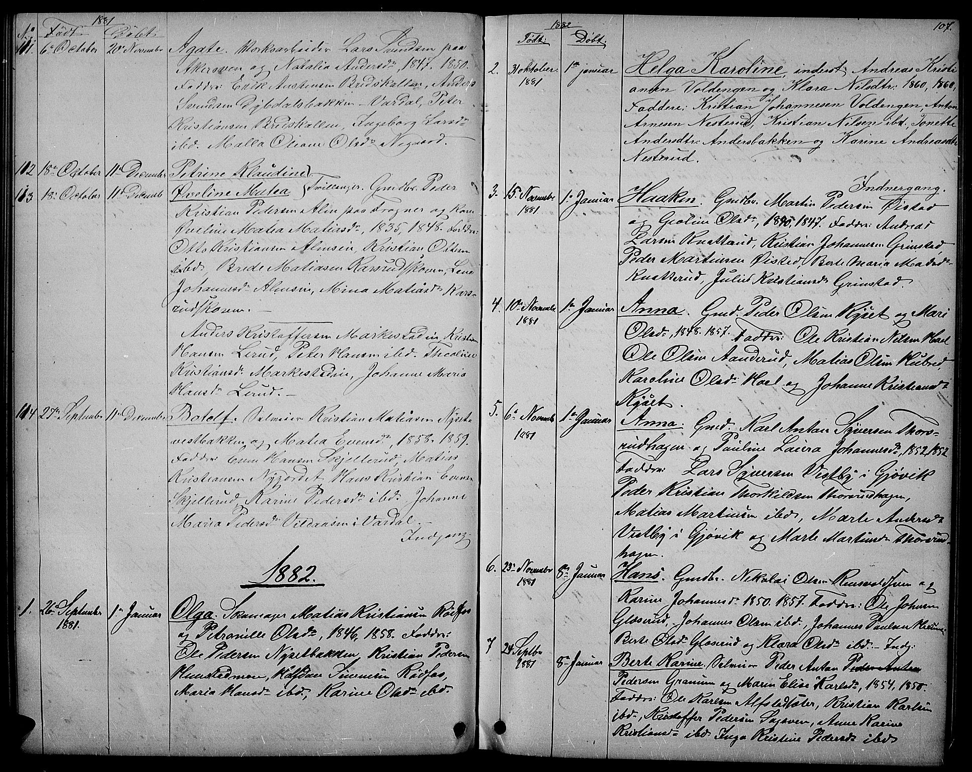 Vestre Toten prestekontor, SAH/PREST-108/H/Ha/Hab/L0006: Parish register (copy) no. 6, 1870-1887, p. 107
