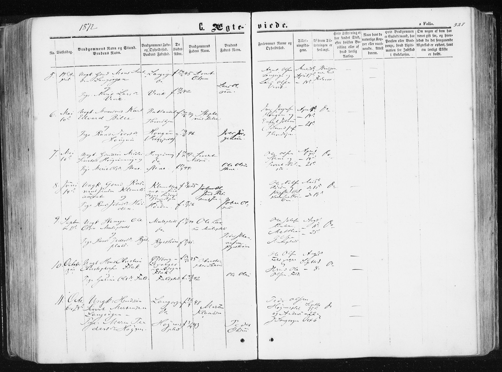 Ministerialprotokoller, klokkerbøker og fødselsregistre - Sør-Trøndelag, SAT/A-1456/612/L0377: Parish register (official) no. 612A09, 1859-1877, p. 327
