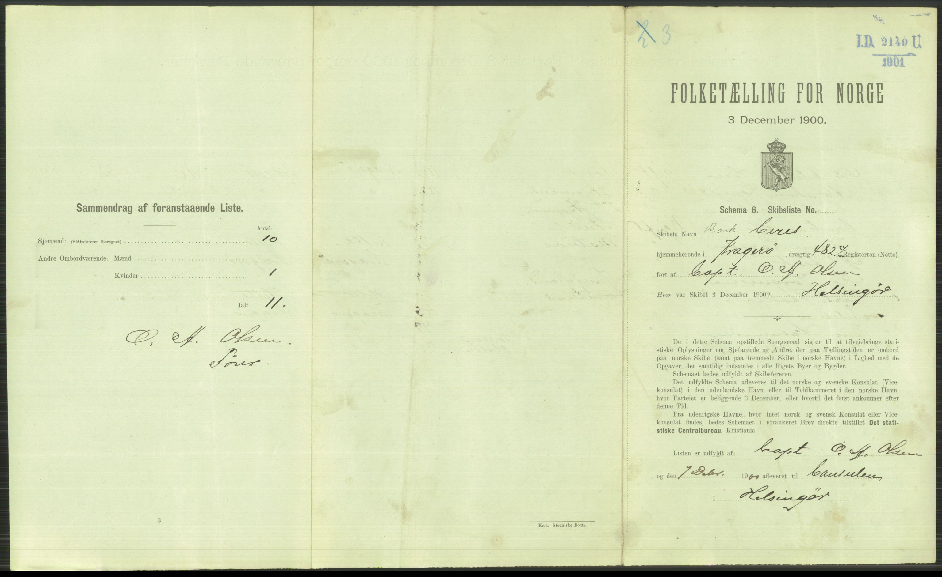 RA, 1900 Census - ship lists from ships in Norwegian harbours, harbours abroad and at sea, 1900, p. 3651