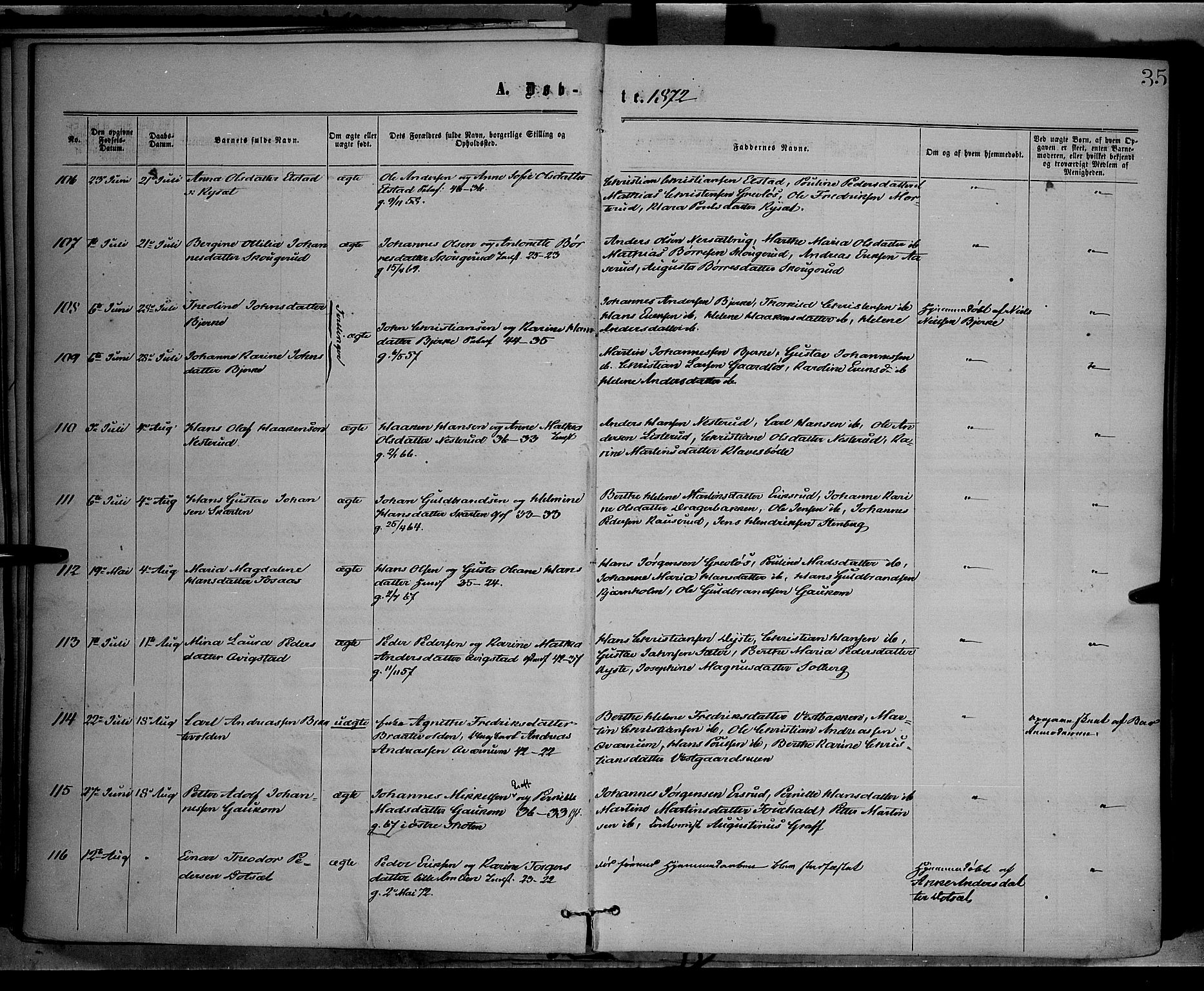 Vestre Toten prestekontor, SAH/PREST-108/H/Ha/Haa/L0008: Parish register (official) no. 8, 1870-1877, p. 35