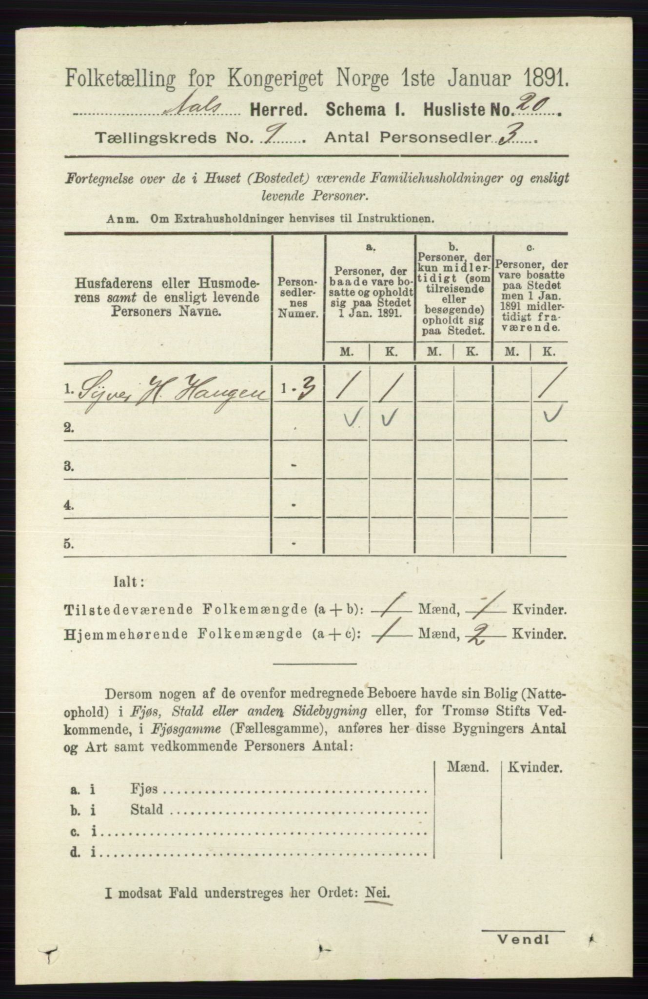 RA, 1891 census for 0619 Ål, 1891, p. 2466