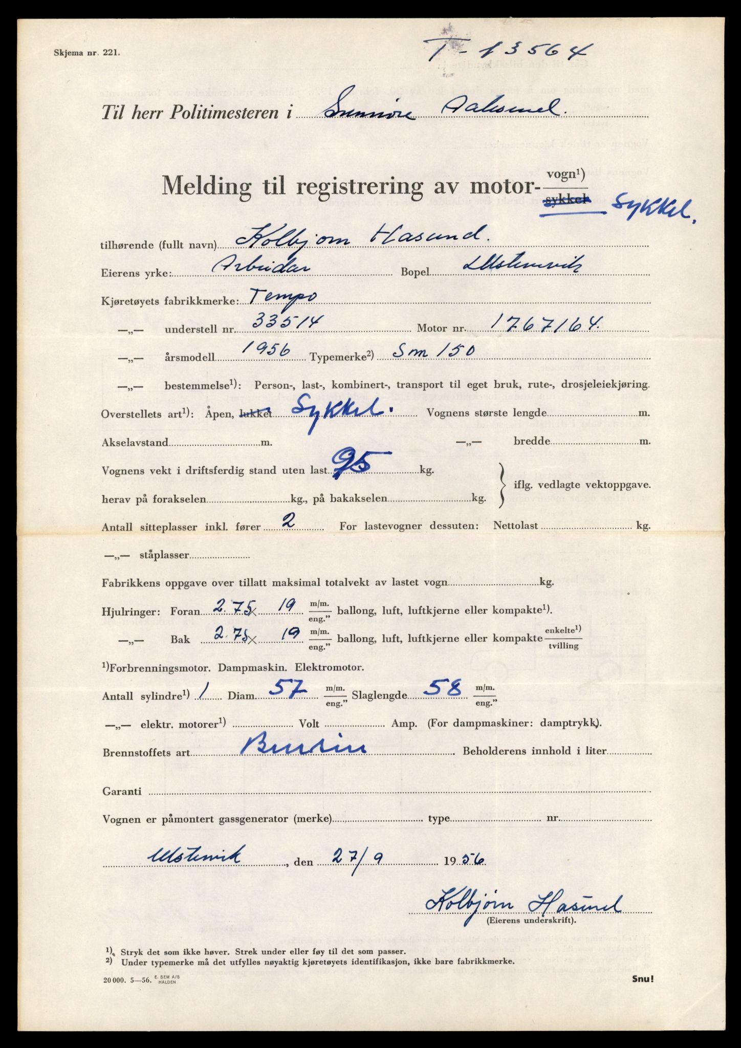 Møre og Romsdal vegkontor - Ålesund trafikkstasjon, AV/SAT-A-4099/F/Fe/L0040: Registreringskort for kjøretøy T 13531 - T 13709, 1927-1998, p. 643