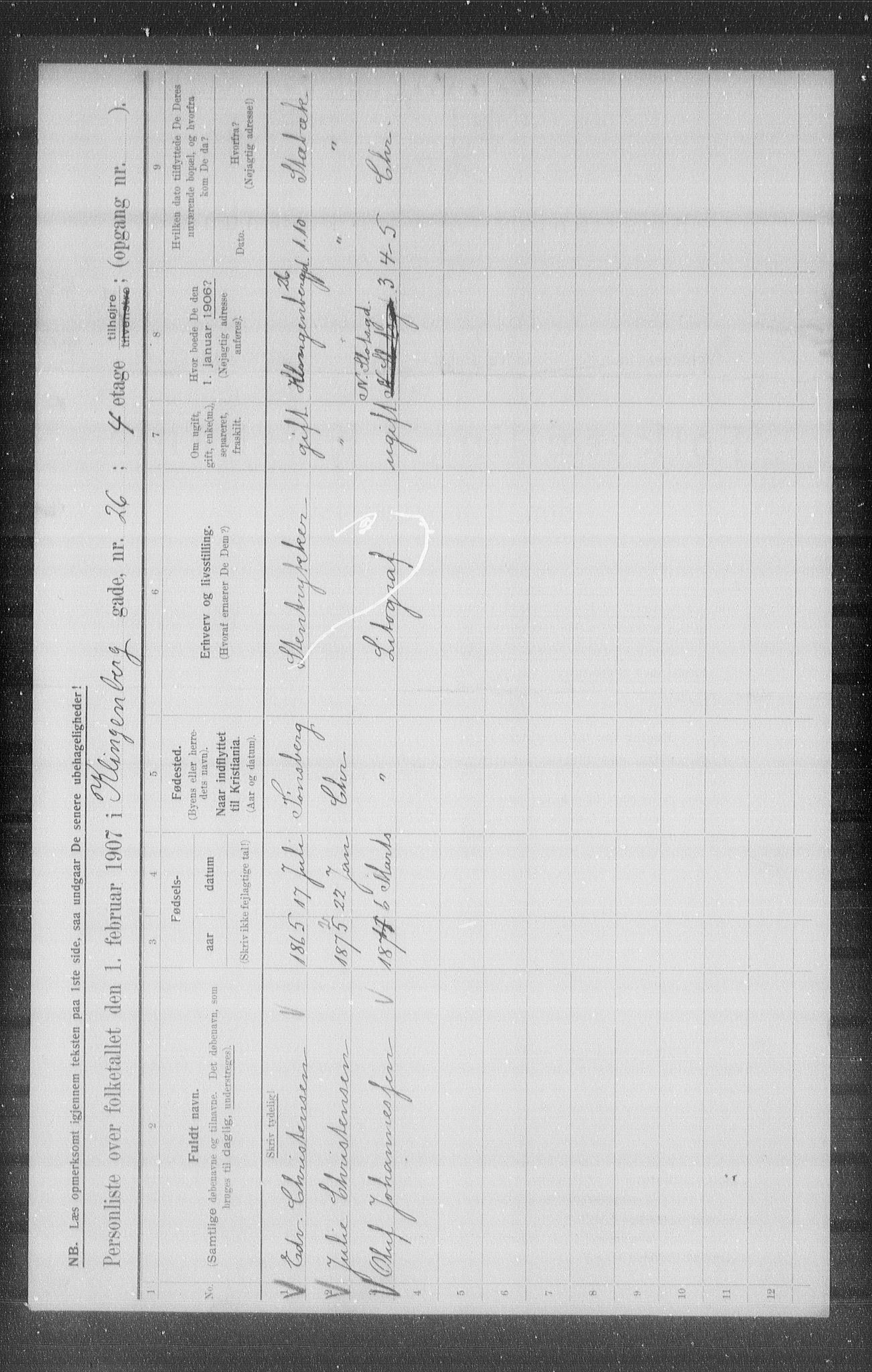 OBA, Municipal Census 1907 for Kristiania, 1907, p. 26508