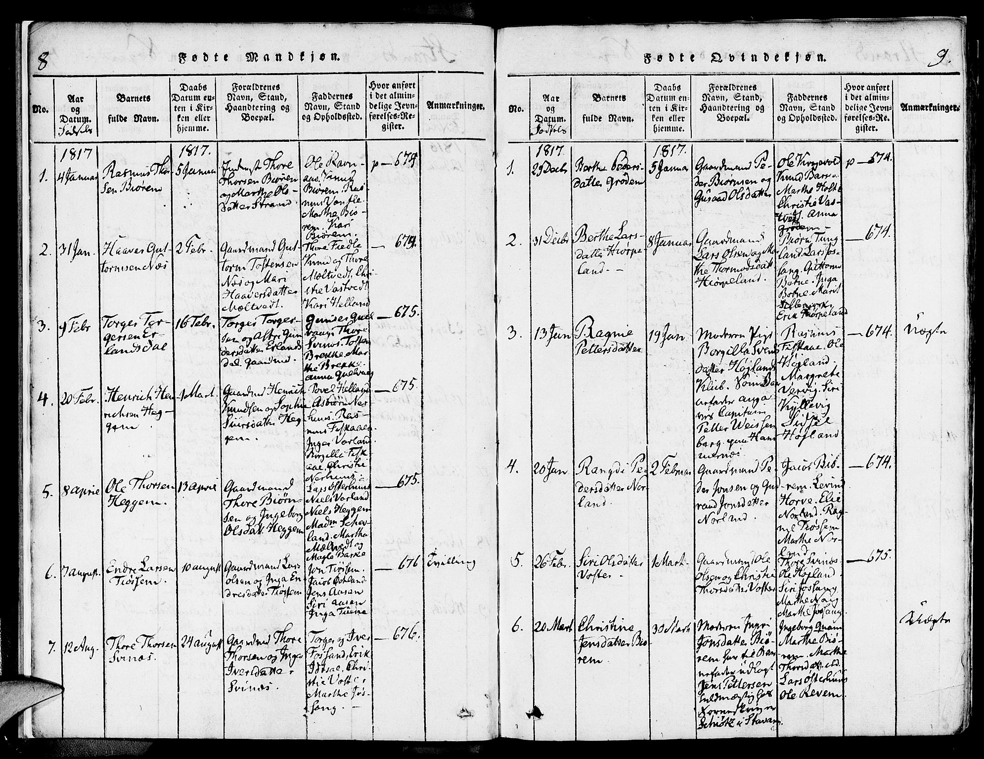 Strand sokneprestkontor, SAST/A-101828/H/Ha/Haa/L0004: Parish register (official) no. A 4 /1, 1816-1833, p. 8-9
