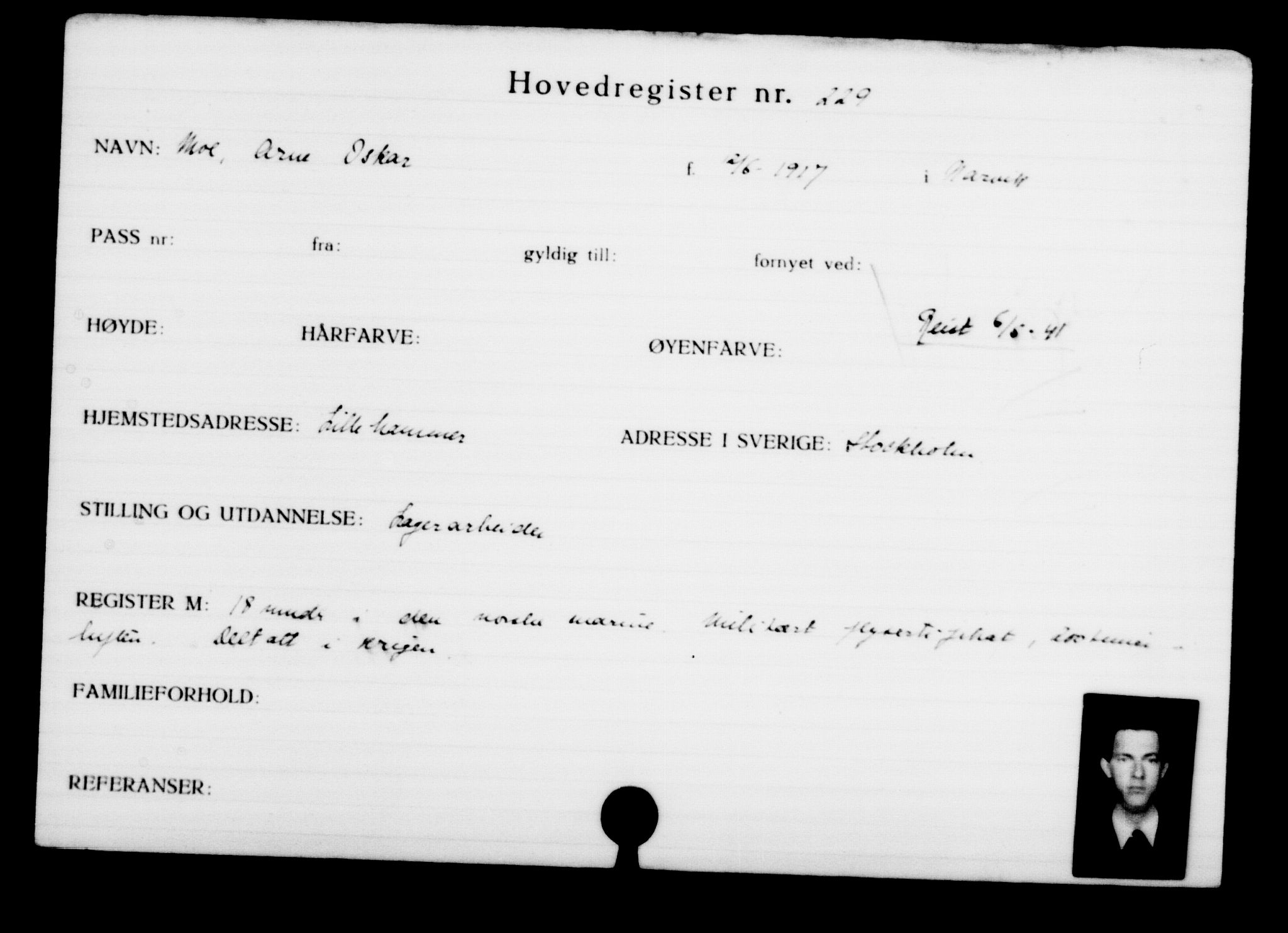 Utenriksstasjonene, Legasjonen i Stockholm, Flyktningkontoret, AV/RA-S-6753/V/Va/L0001: Kjesäterkartoteket, flyktninger med registreringsnr. 1-1000, 1940-1945, p. 368