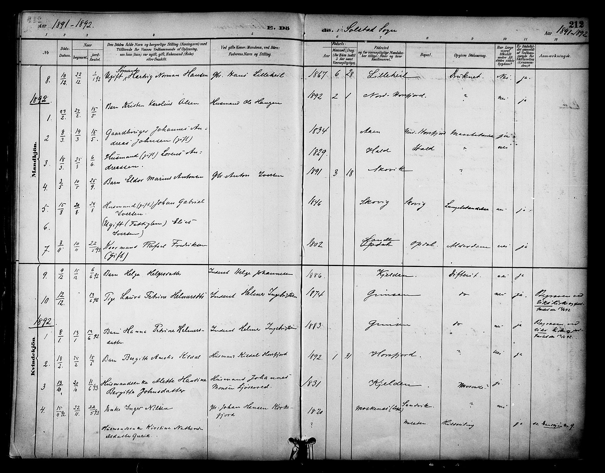 Ministerialprotokoller, klokkerbøker og fødselsregistre - Nordland, AV/SAT-A-1459/810/L0151: Parish register (official) no. 810A10 /2, 1885-1895, p. 212