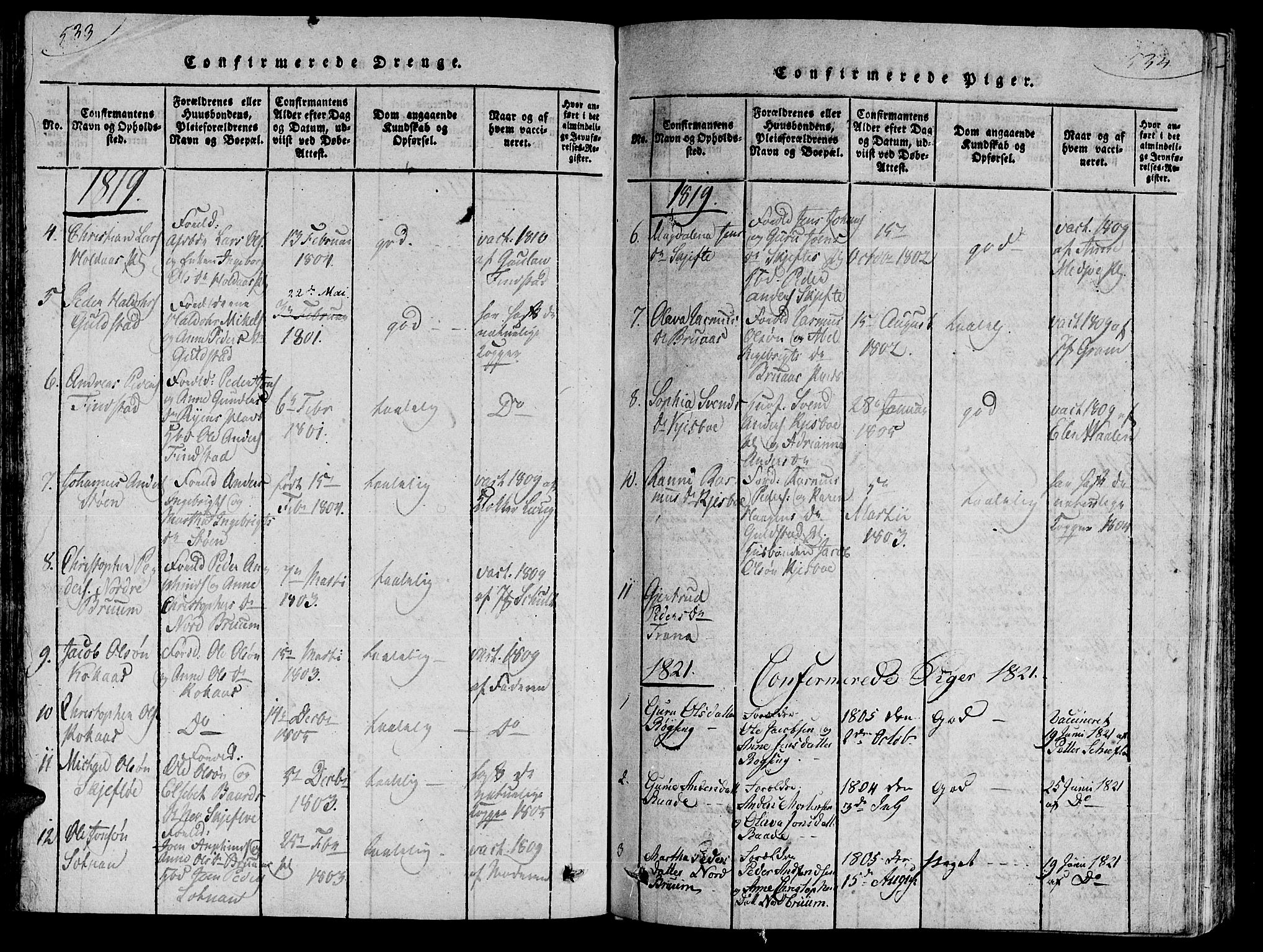 Ministerialprotokoller, klokkerbøker og fødselsregistre - Nord-Trøndelag, SAT/A-1458/735/L0333: Parish register (official) no. 735A04 /2, 1816-1825, p. 533-534