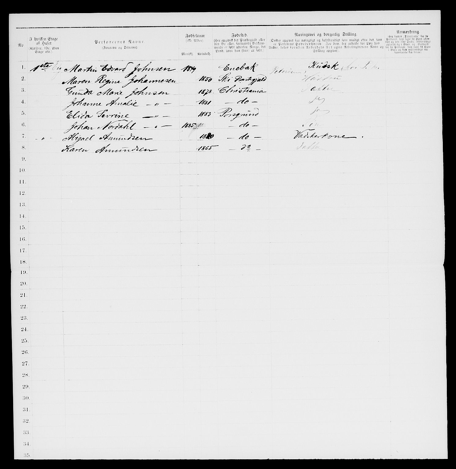SAKO, 1885 census for 0805 Porsgrunn, 1885, p. 810