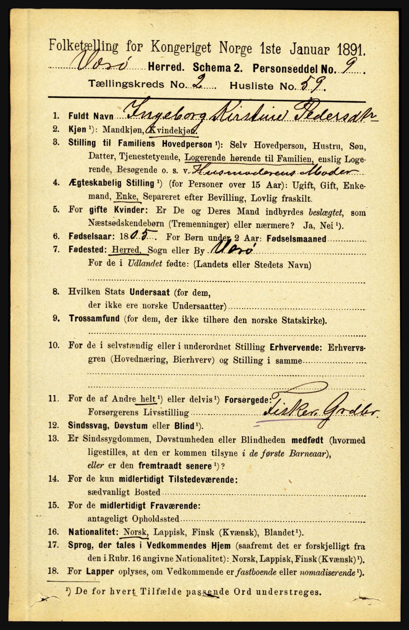 RA, 1891 census for 1857 Værøy, 1891, p. 693