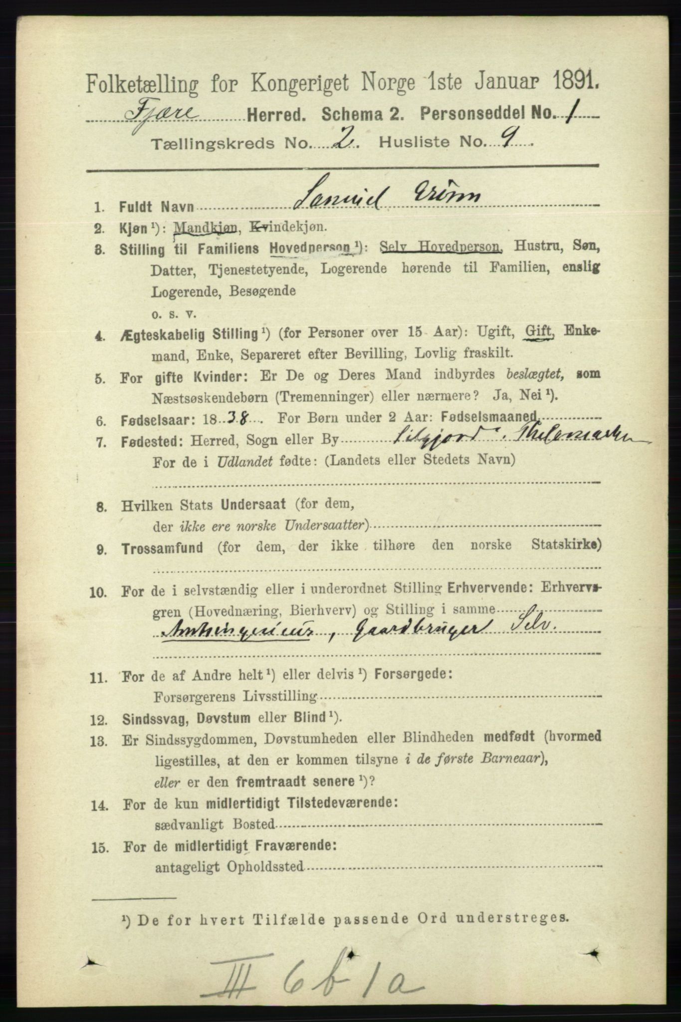 RA, 1891 census for 0923 Fjære, 1891, p. 804