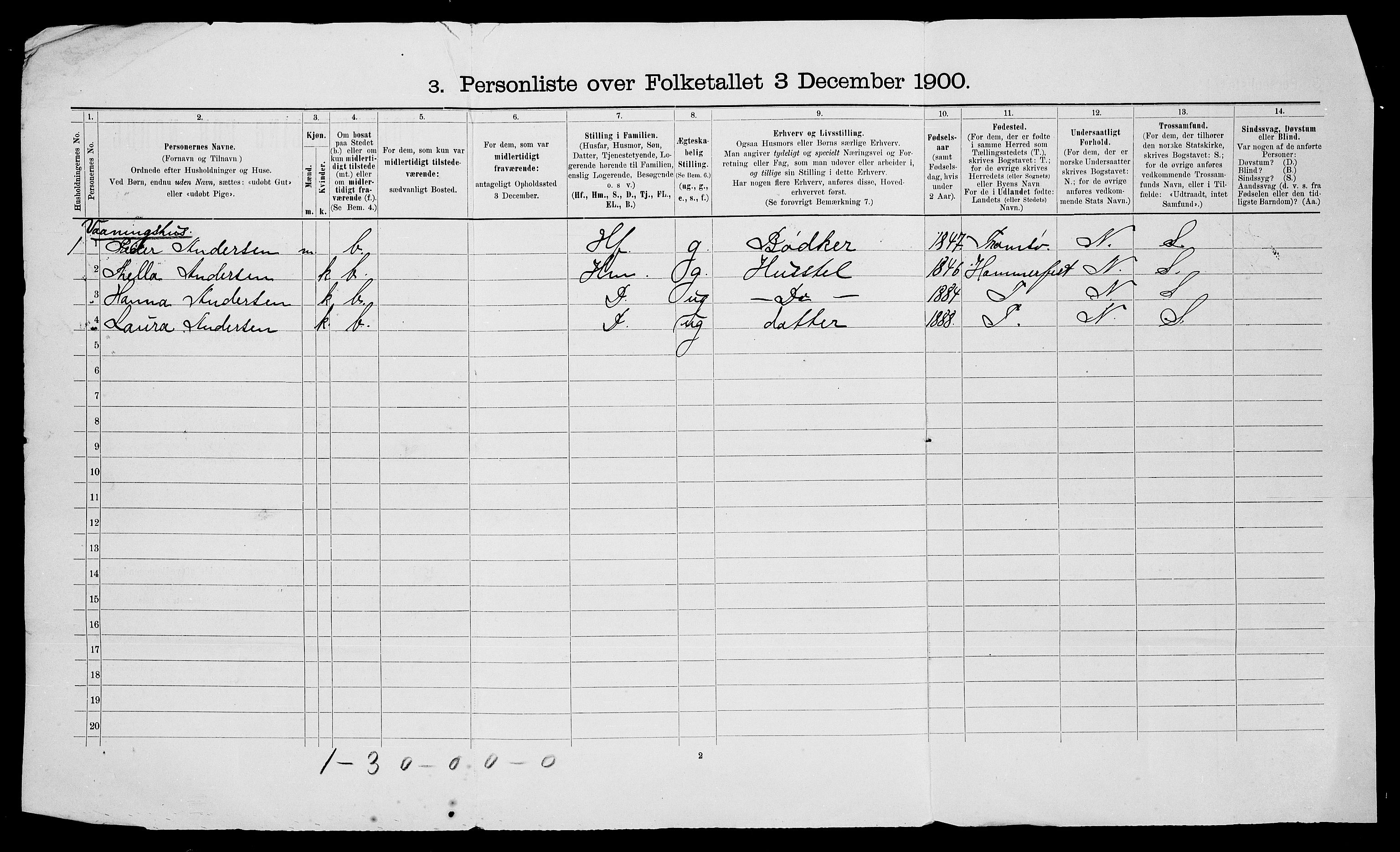 SATØ, 1900 census for Kjelvik, 1900, p. 37