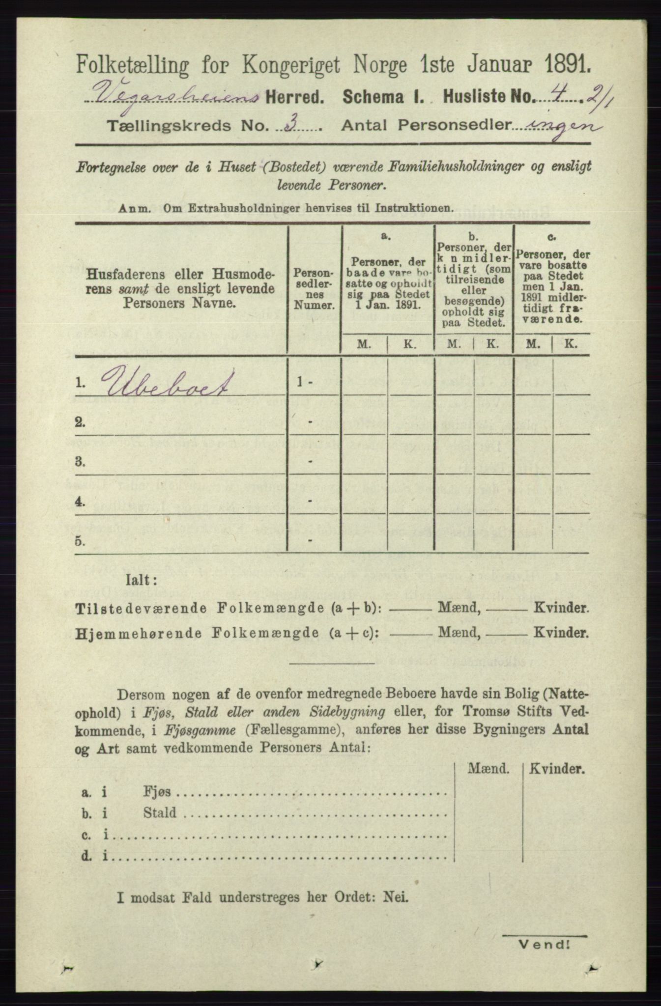 RA, 1891 census for 0912 Vegårshei, 1891, p. 606