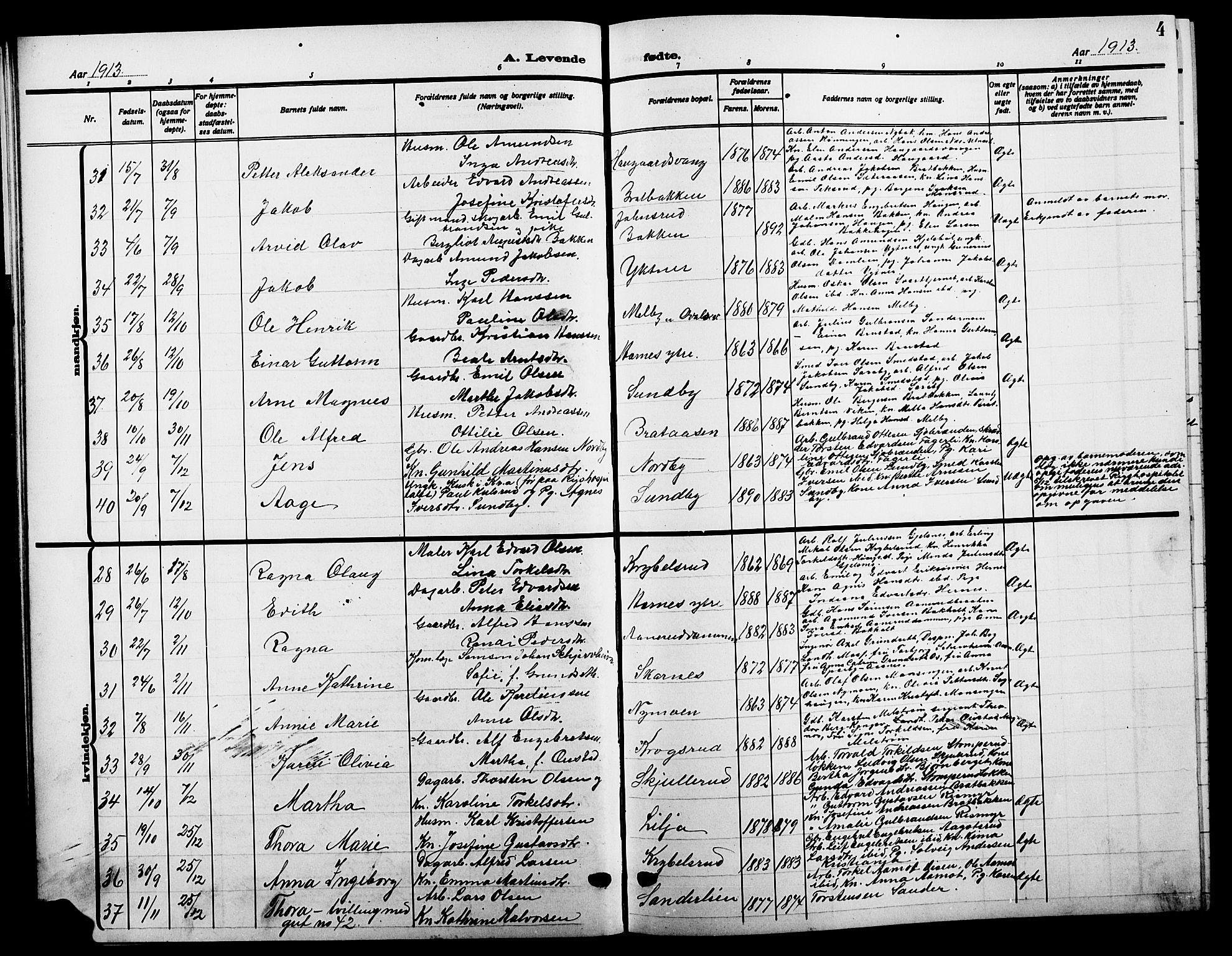 Sør-Odal prestekontor, AV/SAH-PREST-030/H/Ha/Hab/L0008: Parish register (copy) no. 8, 1913-1923, p. 4