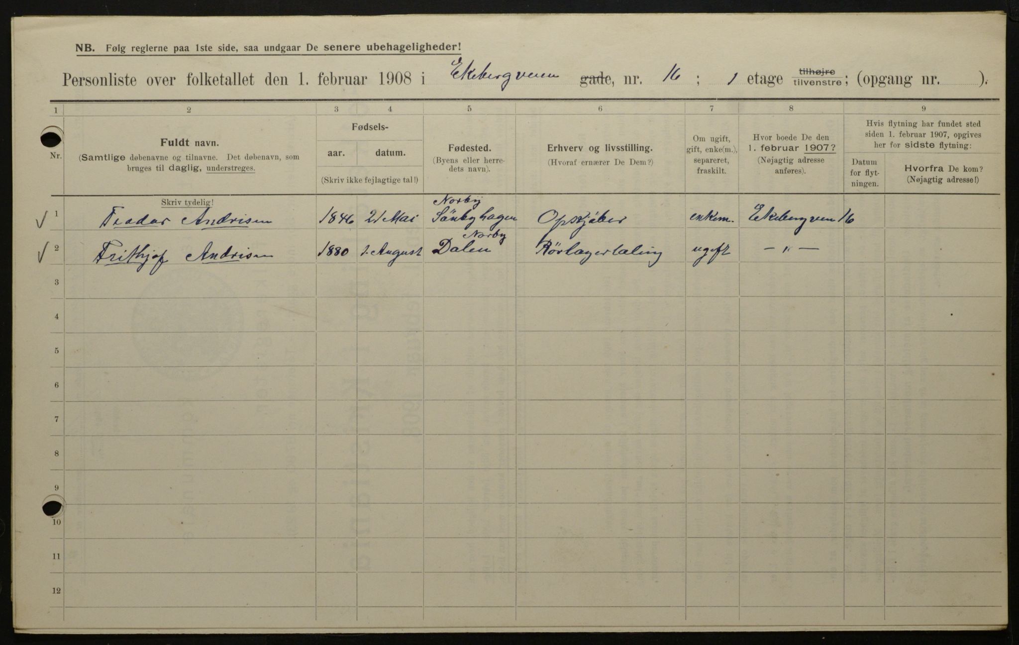OBA, Municipal Census 1908 for Kristiania, 1908, p. 18534
