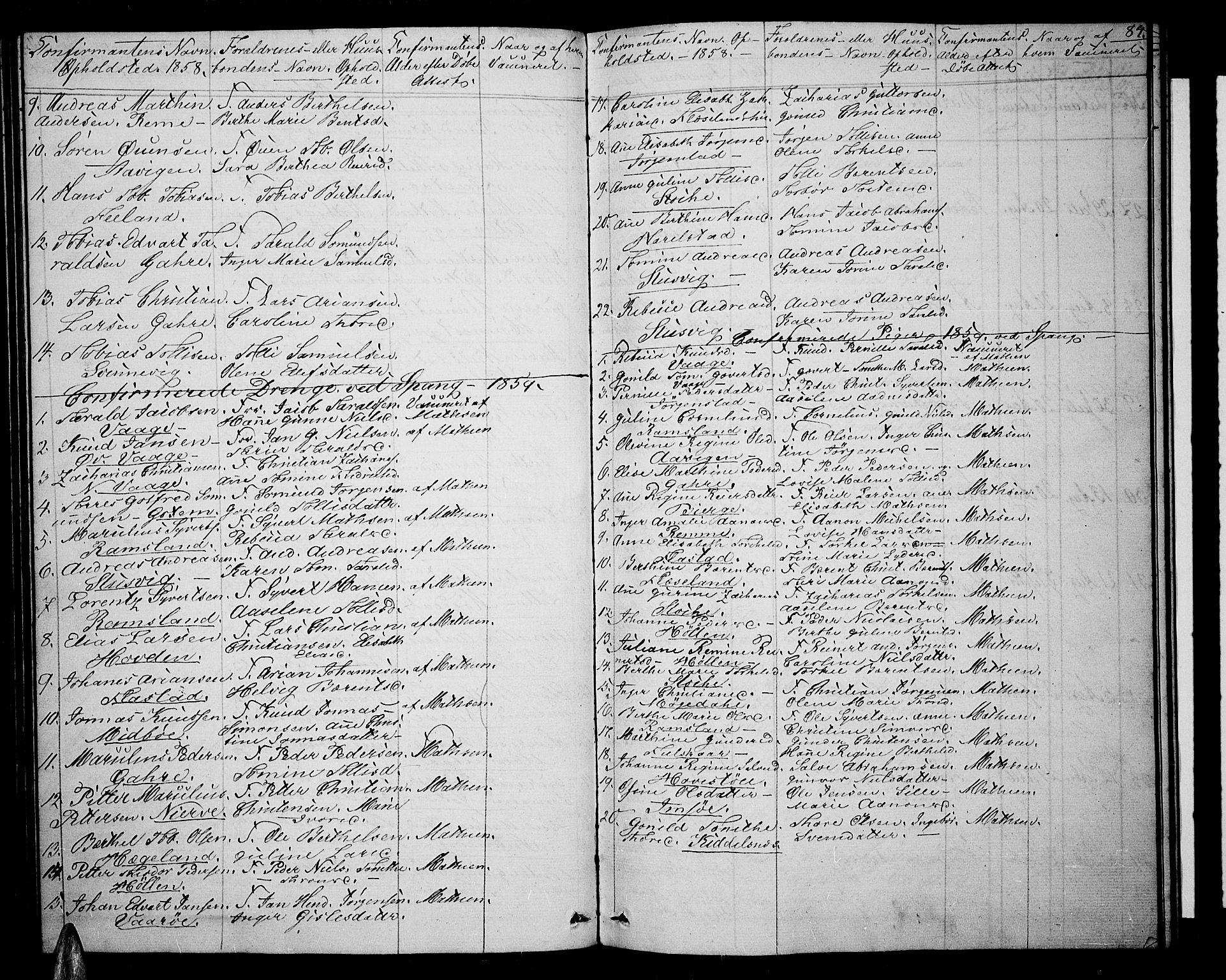 Sør-Audnedal sokneprestkontor, SAK/1111-0039/F/Fb/Fba/L0002: Parish register (copy) no. B 2, 1853-1878, p. 84