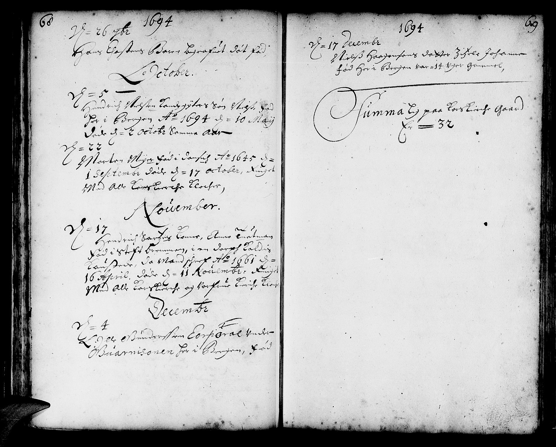 Korskirken sokneprestembete, AV/SAB-A-76101/H/Haa/L0010: Parish register (official) no. A 10, 1688-1703, p. 68-69