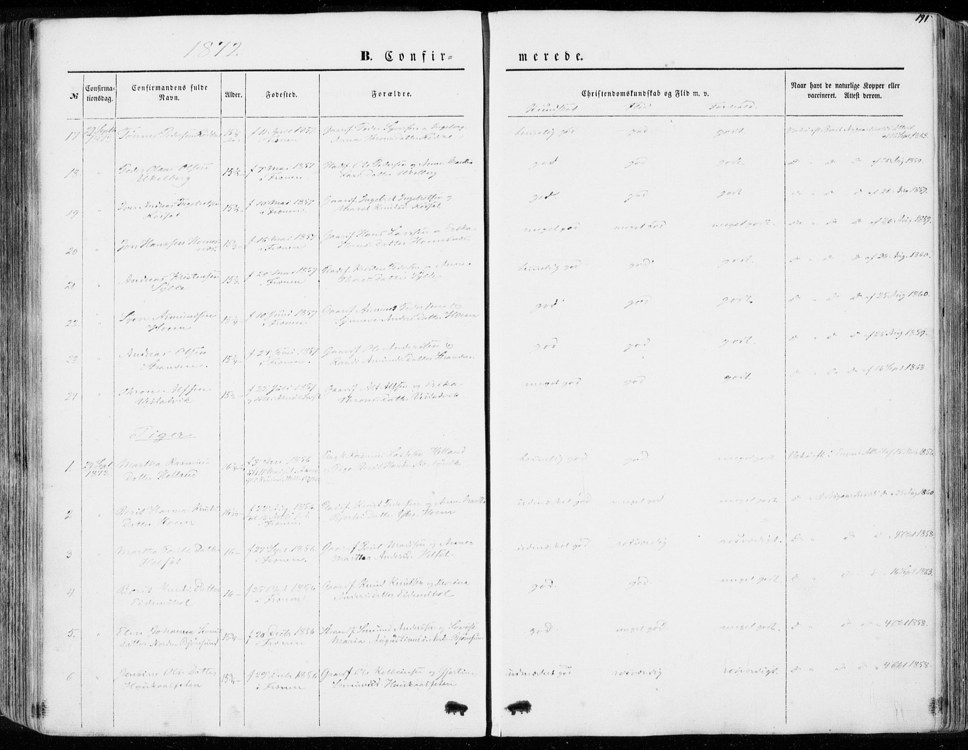 Ministerialprotokoller, klokkerbøker og fødselsregistre - Møre og Romsdal, SAT/A-1454/565/L0748: Parish register (official) no. 565A02, 1845-1872, p. 191