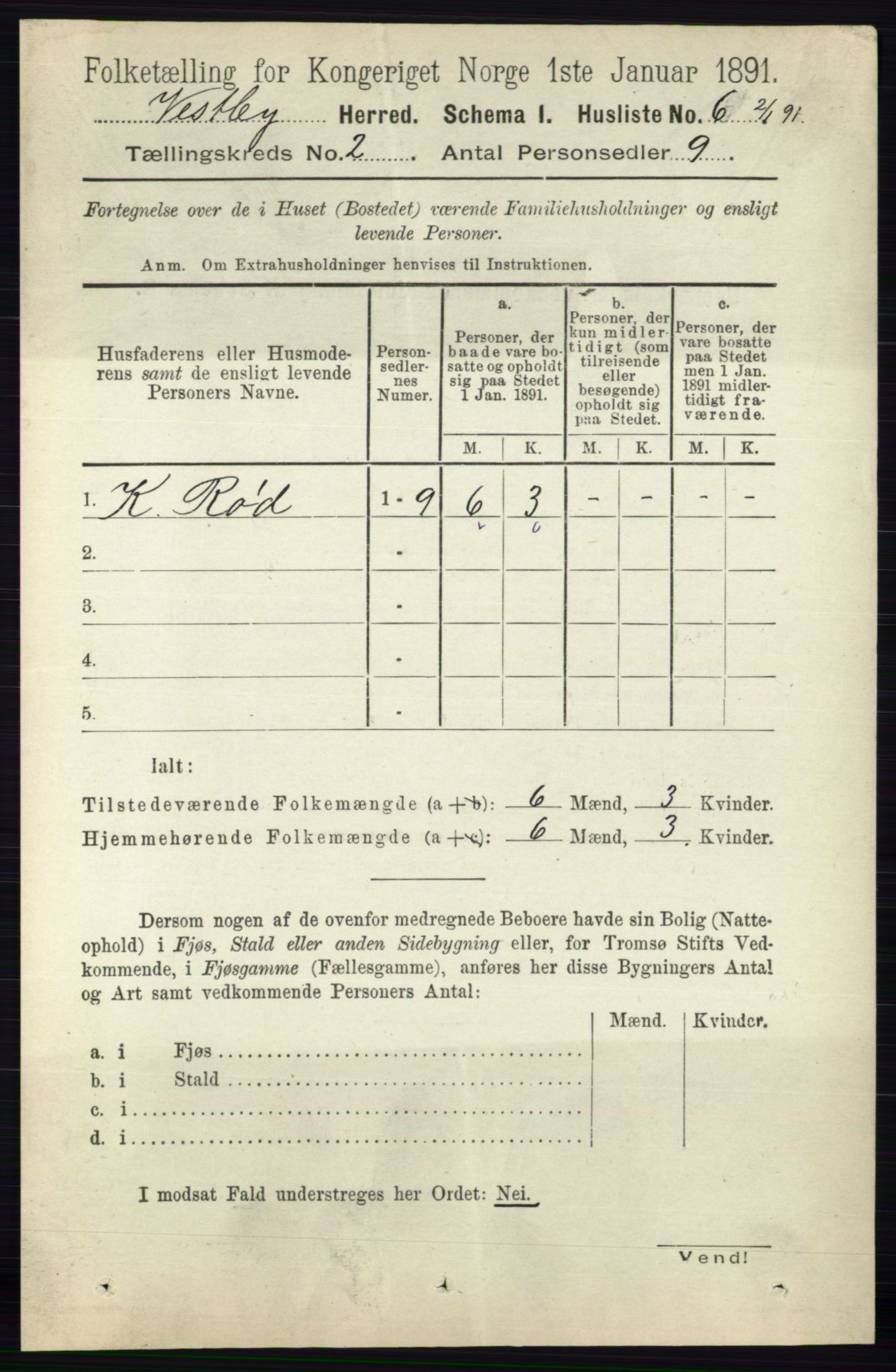 RA, 1891 census for 0211 Vestby, 1891, p. 354