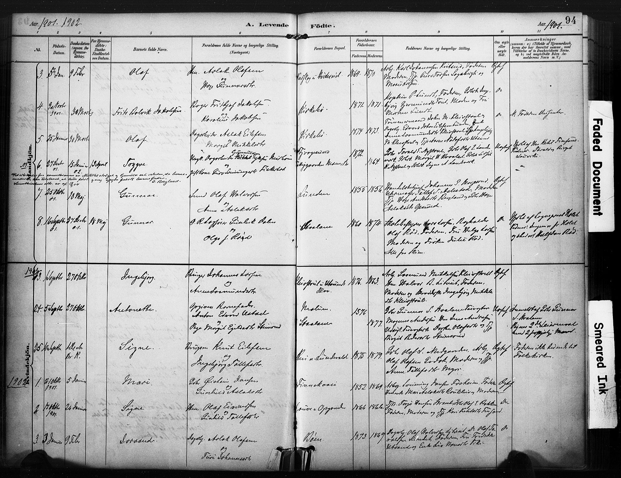 Kviteseid kirkebøker, SAKO/A-276/F/Fa/L0008: Parish register (official) no. I 8, 1882-1903, p. 94