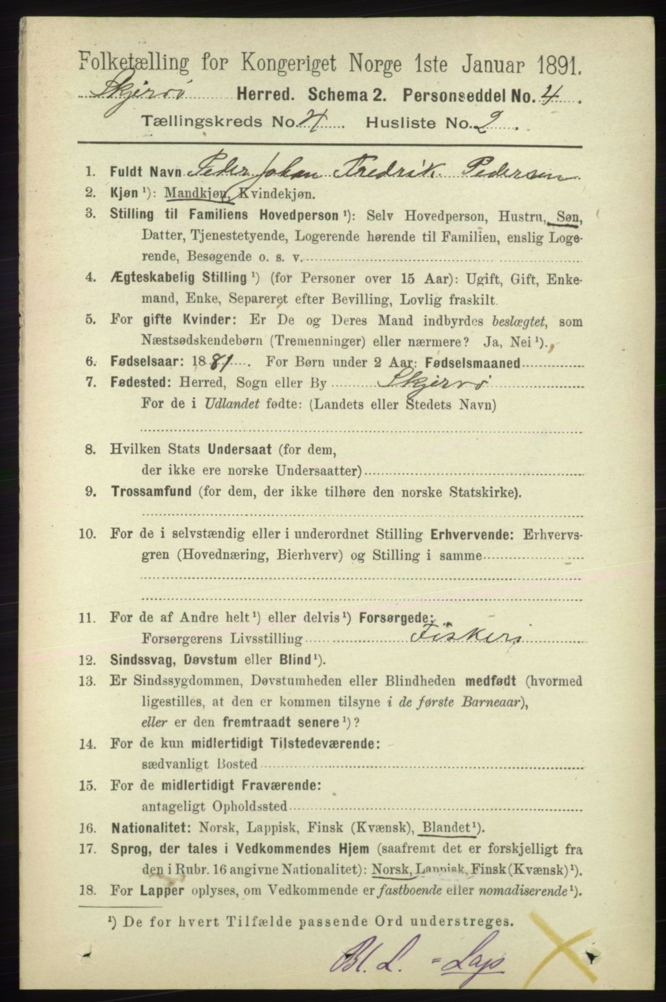 RA, 1891 census for 1941 Skjervøy, 1891, p. 2312