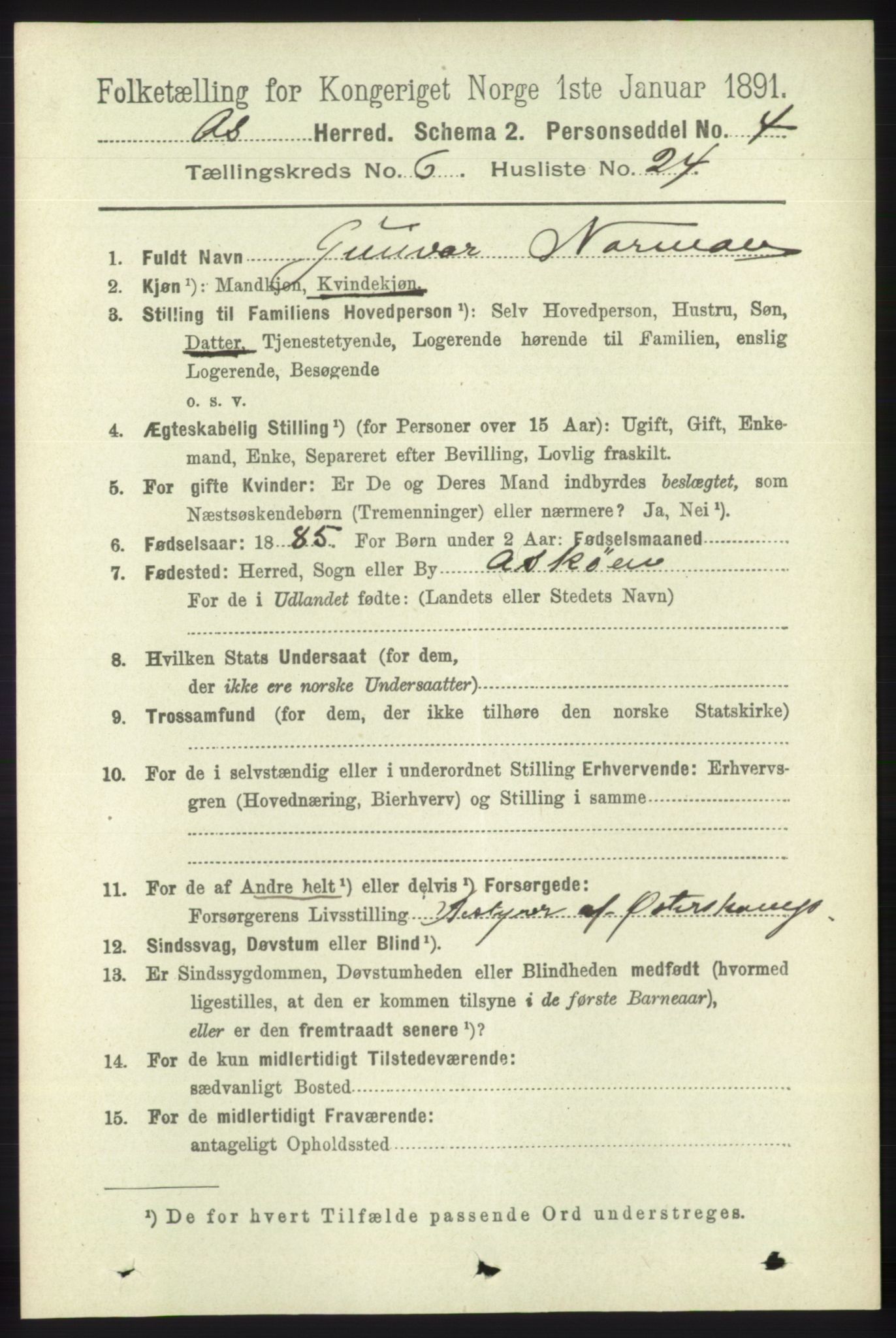 RA, 1891 census for 1243 Os, 1891, p. 1575